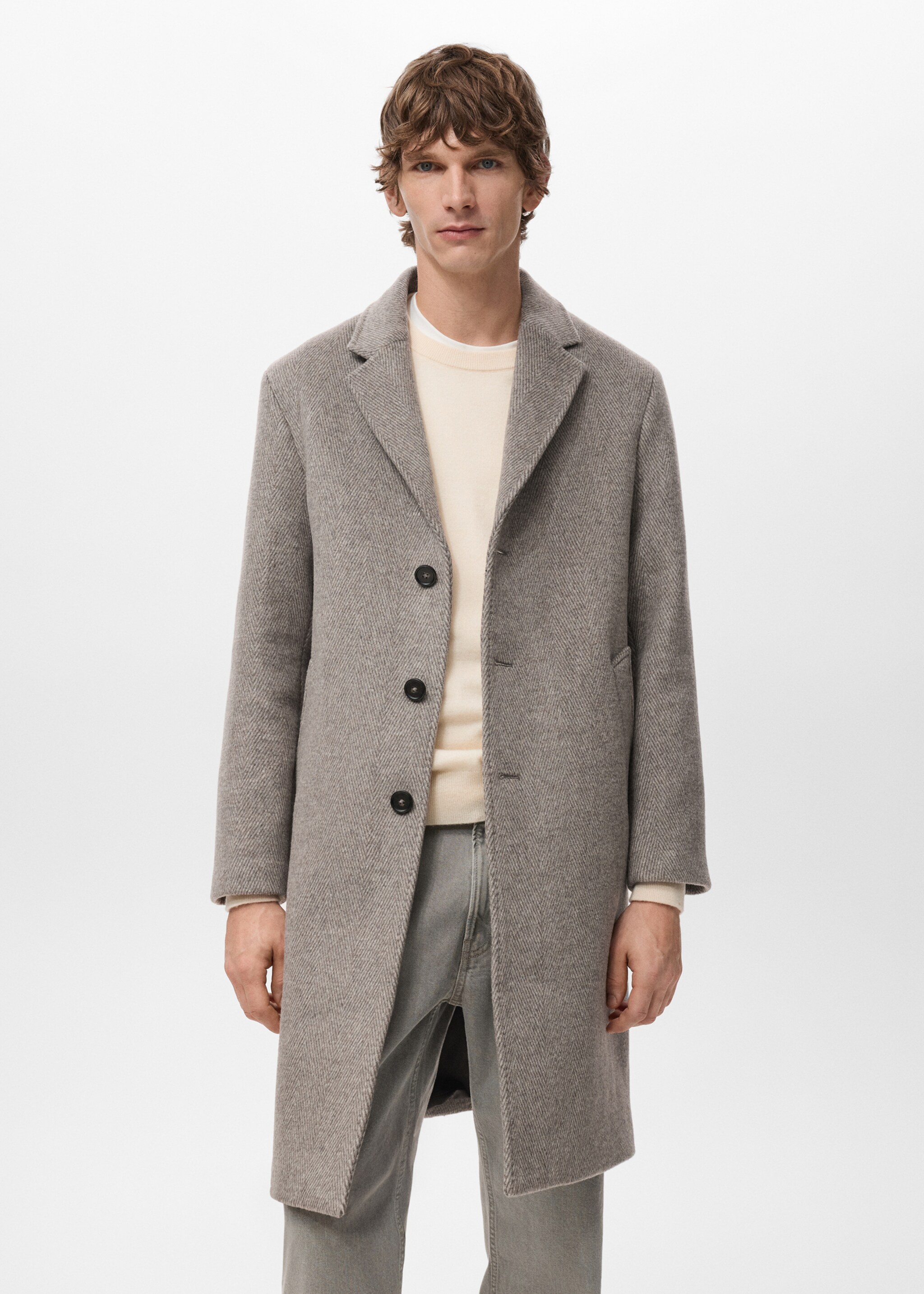 Herringbone structure wool coat - Medium plane, Sand. Ref: 27071171-00.