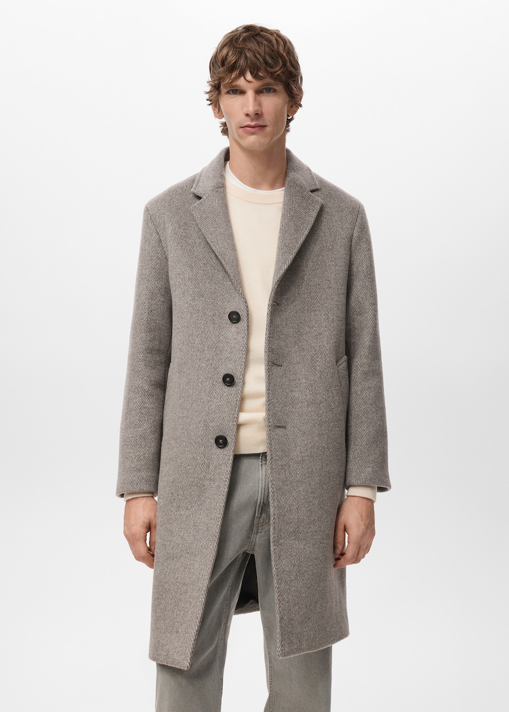 Herringbone structure wool coat