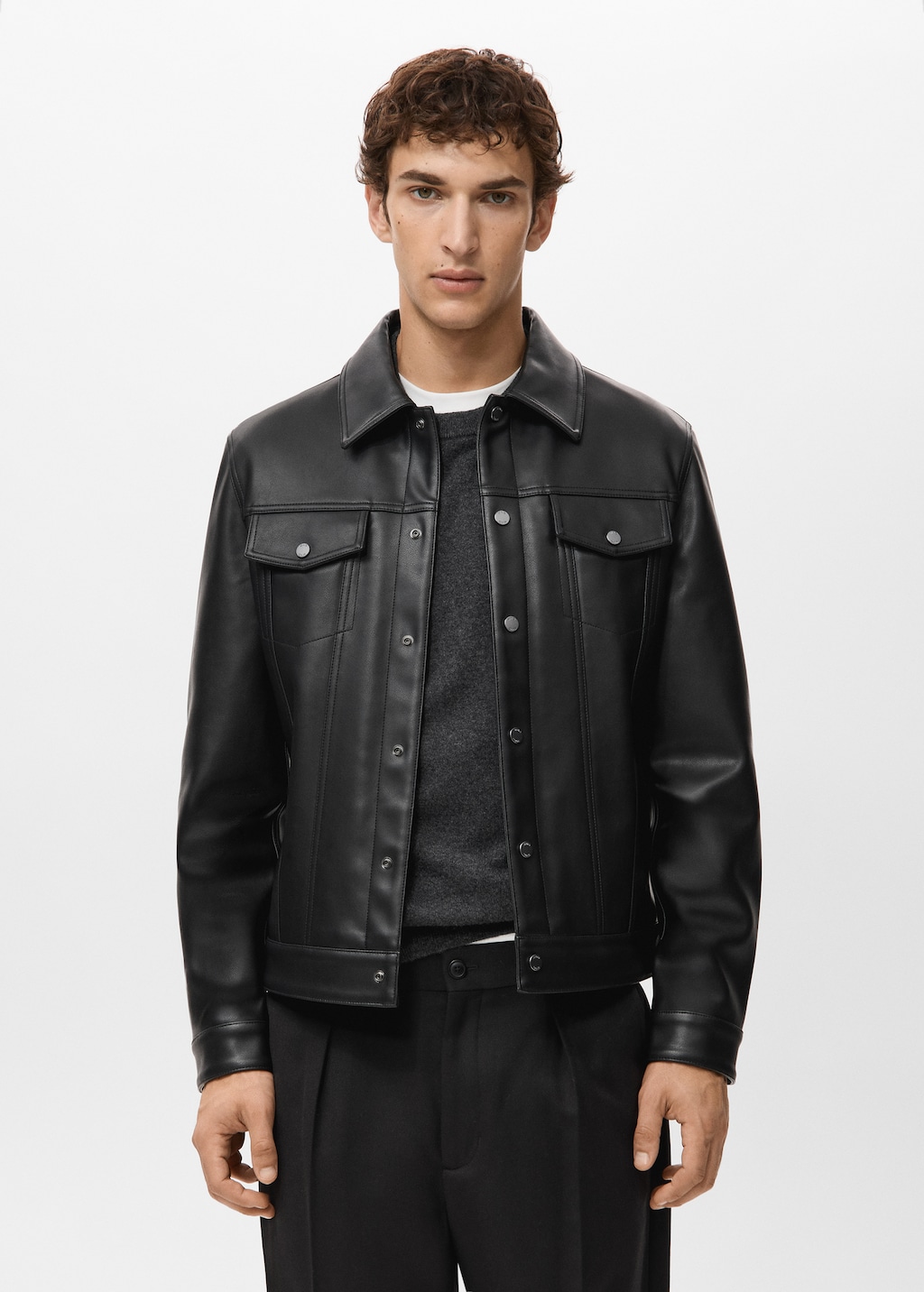 Faux-leather jacket with pockets