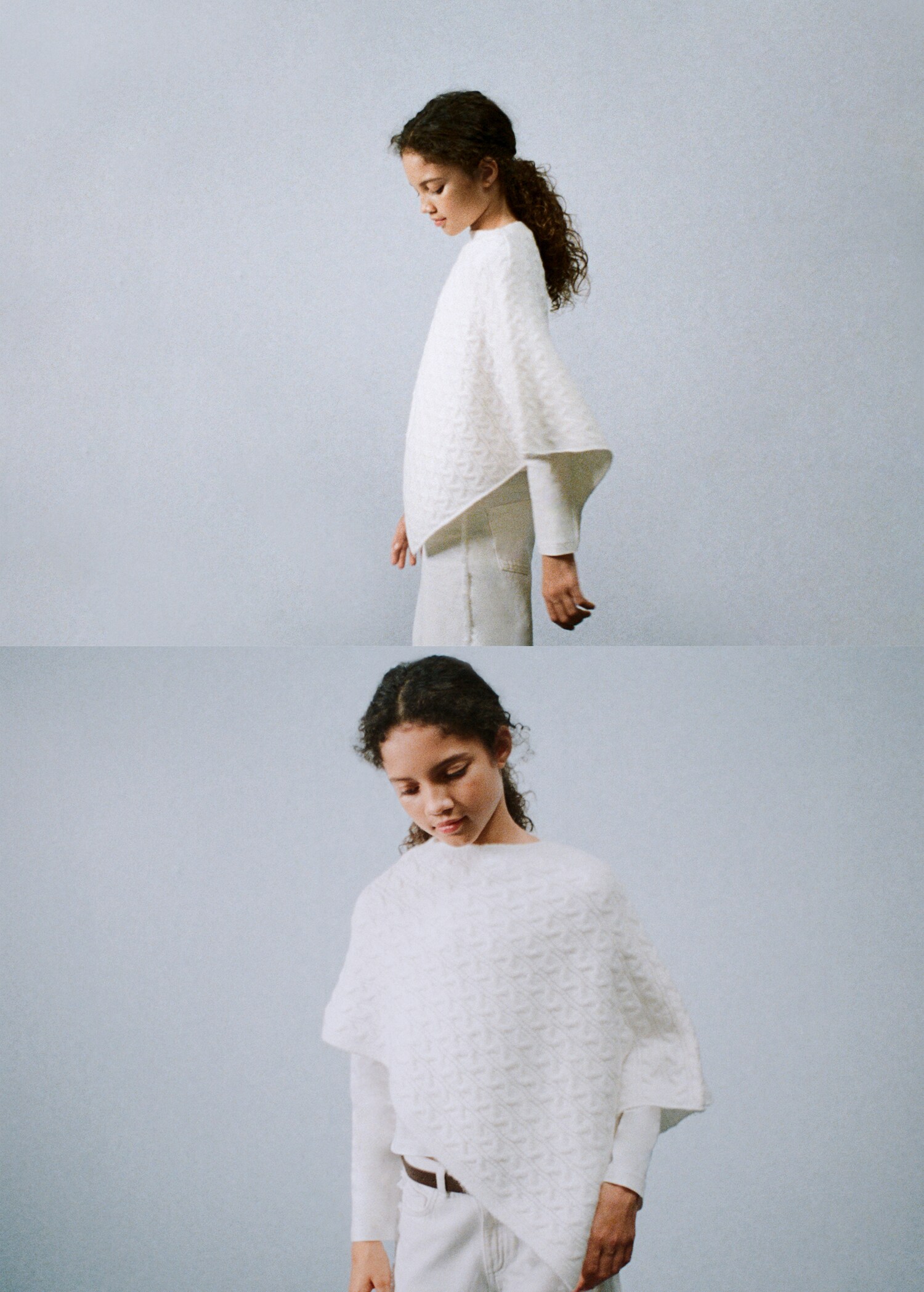 Cable-knit poncho - Medium plane