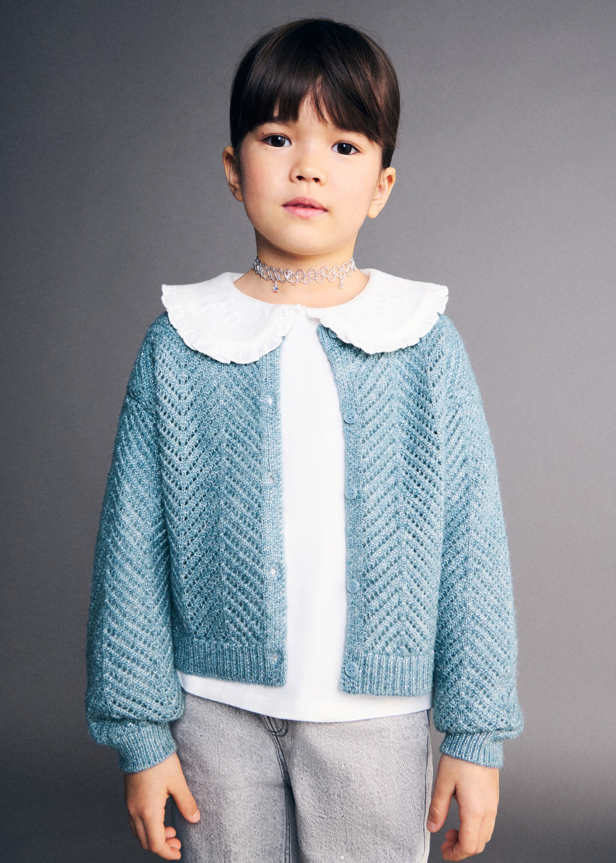 Lurex knitted cardigan - Medium plane, Aqua Green. Ref: 27071180-00.