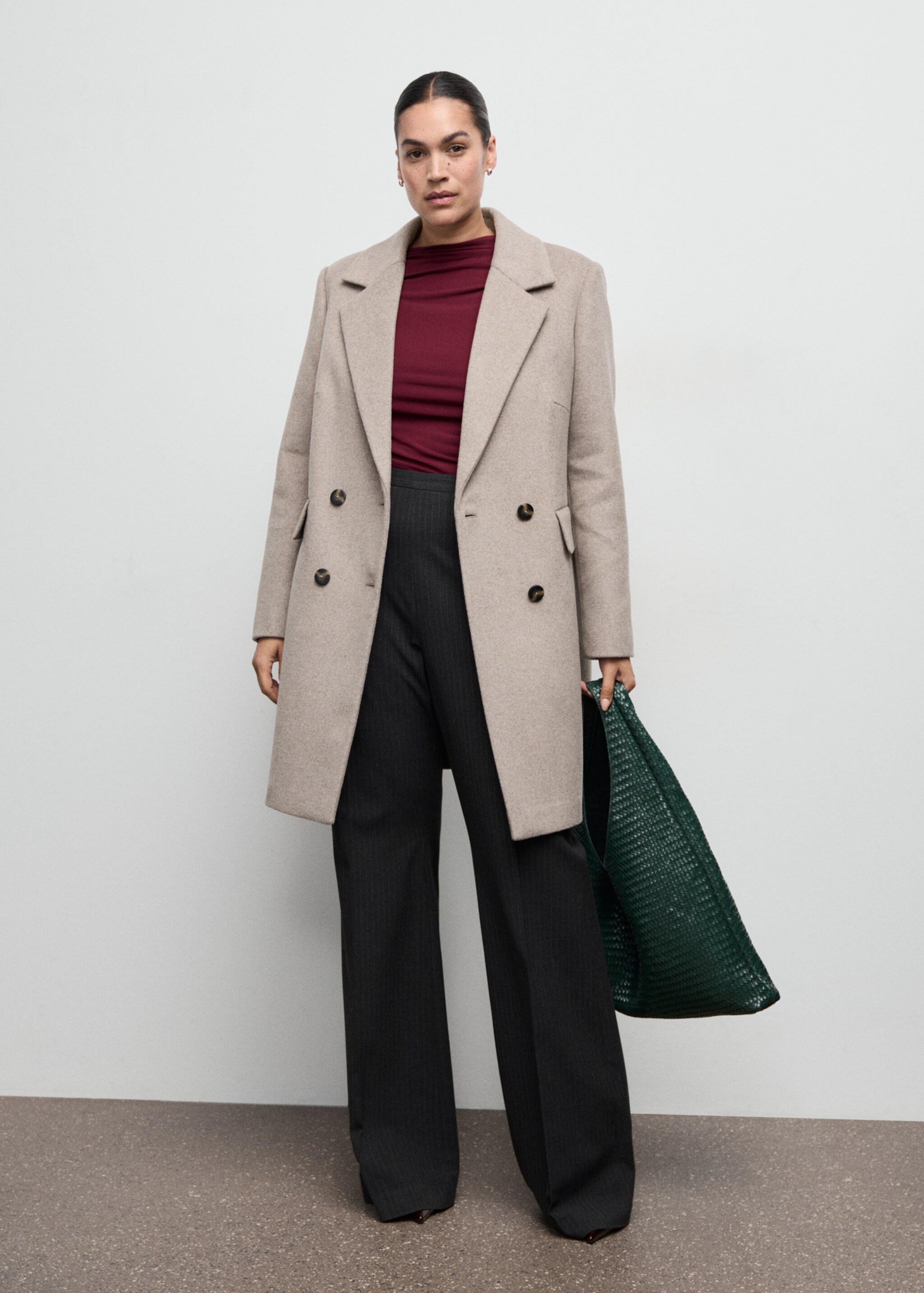 Manteau laine mélangée double boutonnage - Détail de l'article 3, Marron moyen. Ref: 27071185-00.