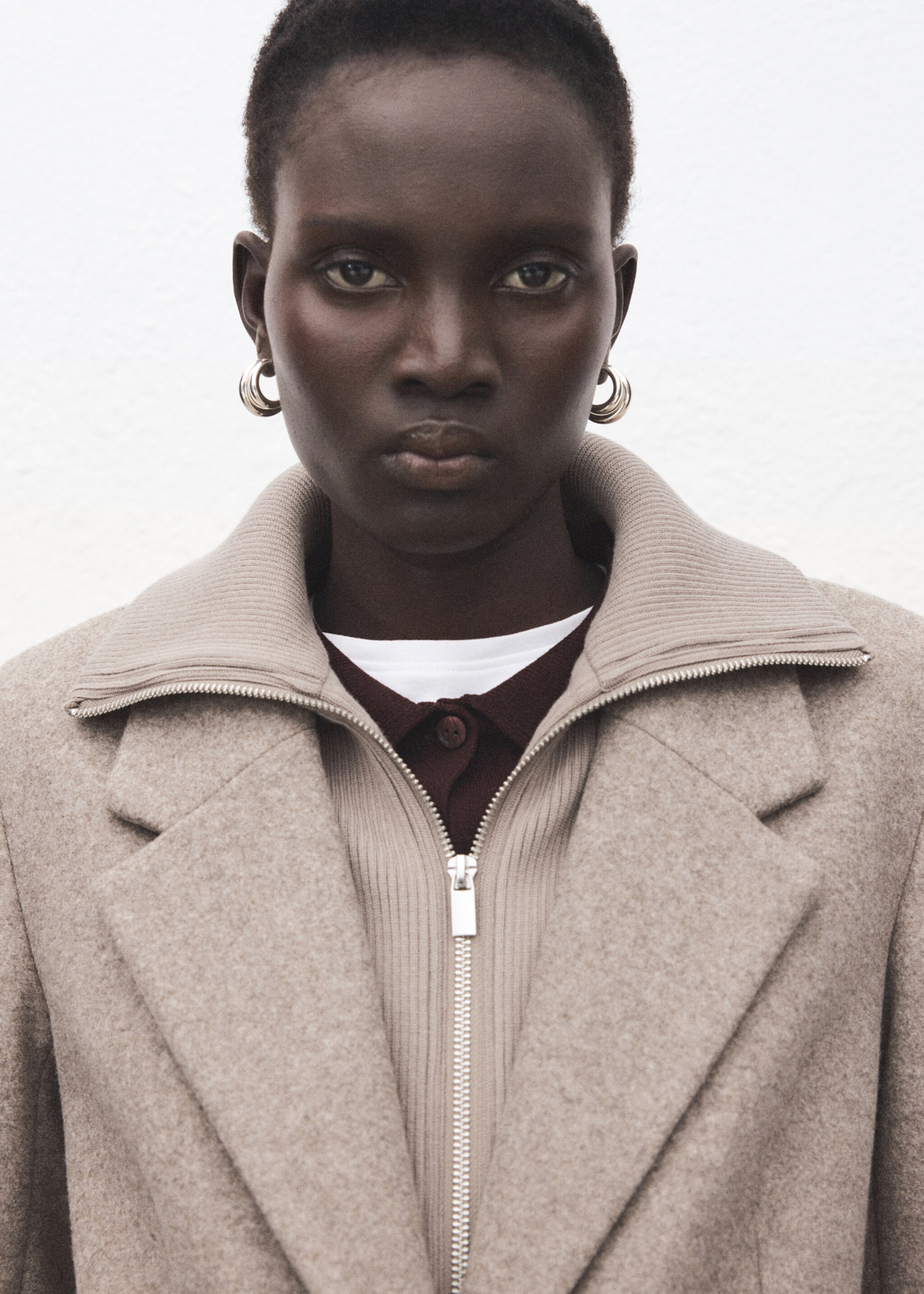 Combined coat with detachable collar - Details of the article 1, Brown. Ref: 27071194-00.