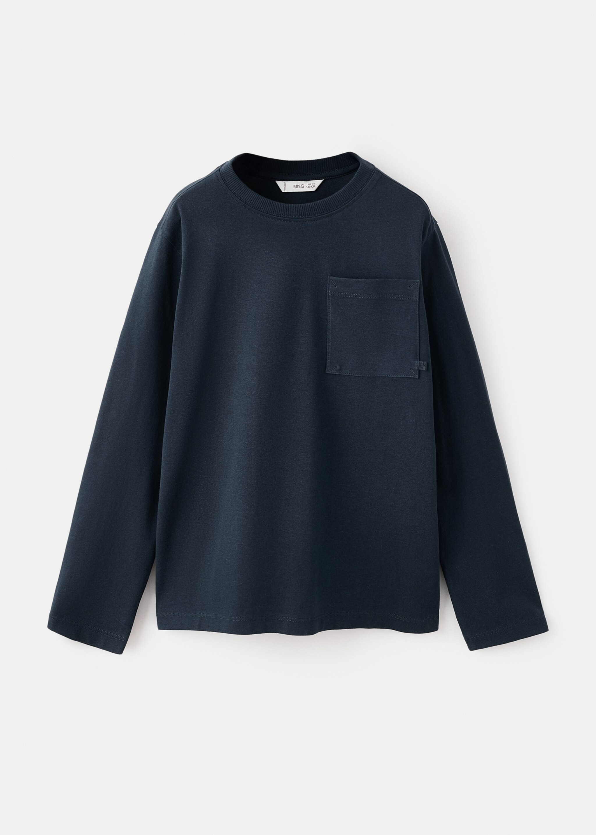 Long-sleeved t-shirt with pocket - Article without model, Navy. Ref: 27071195-00.