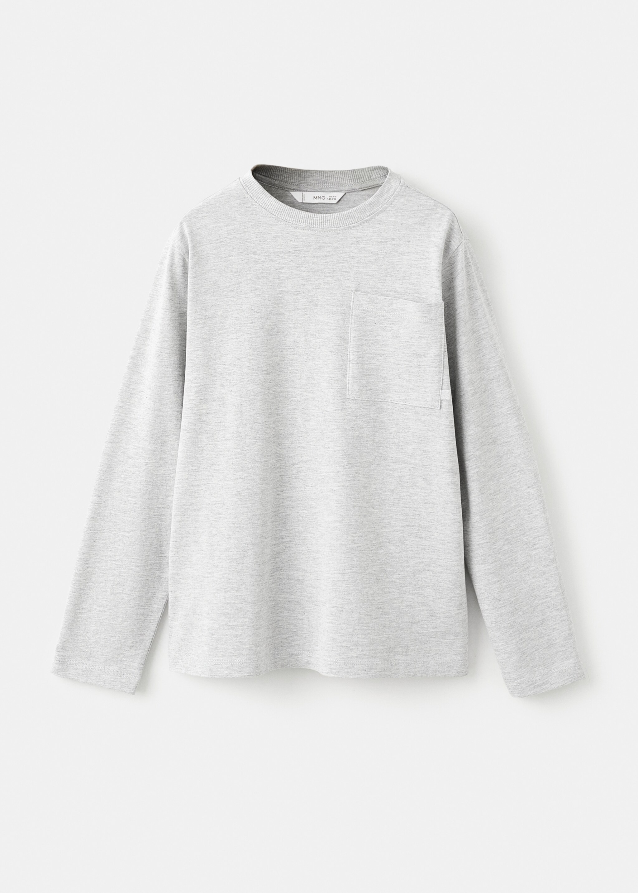 Long-sleeved t-shirt with pocket - Article without model, Medium Heather Grey. Ref: 27071195-00.