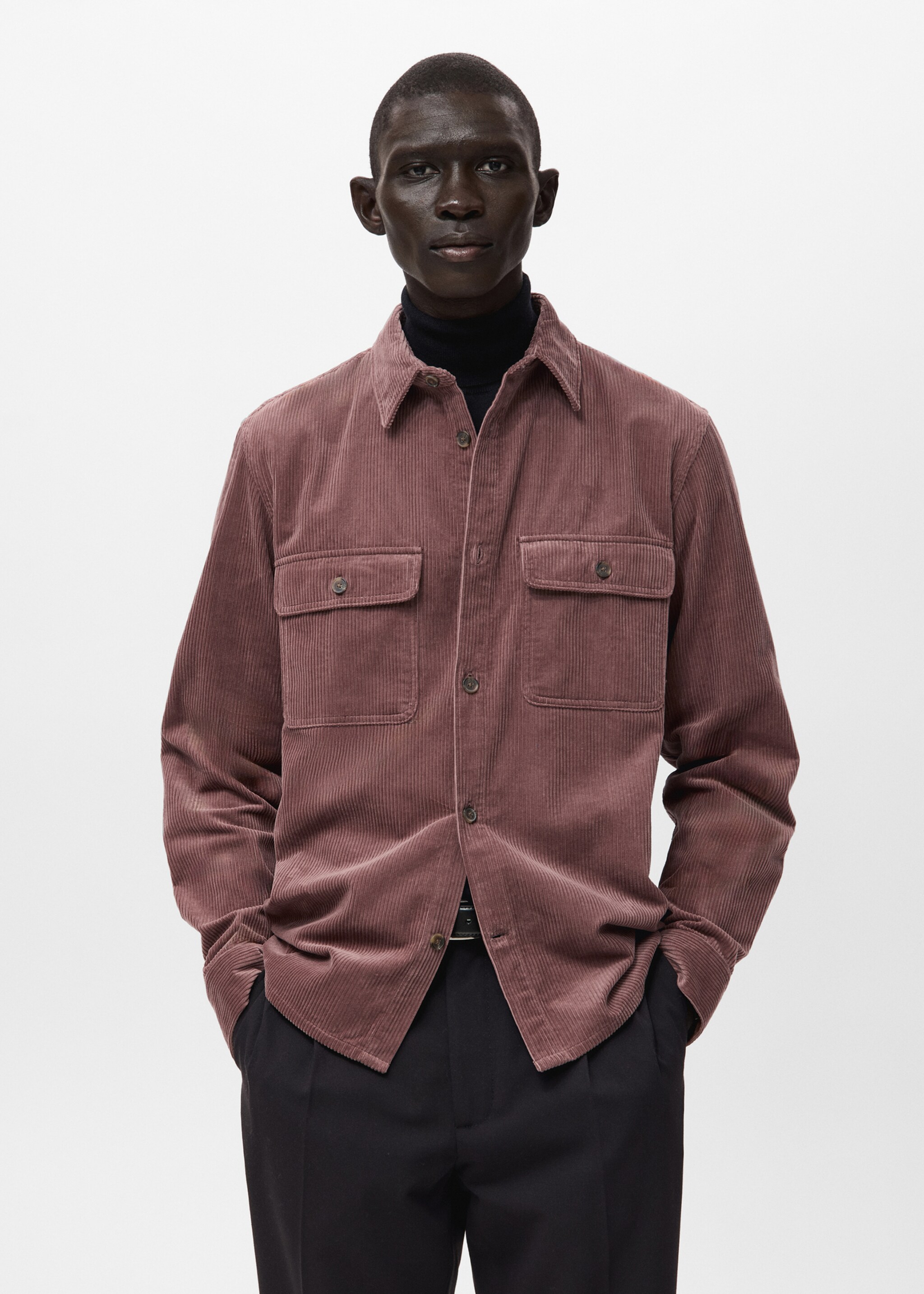 Corduroy overshirt with pockets - Medium plane, Burgundy. Ref: 27071198-00.