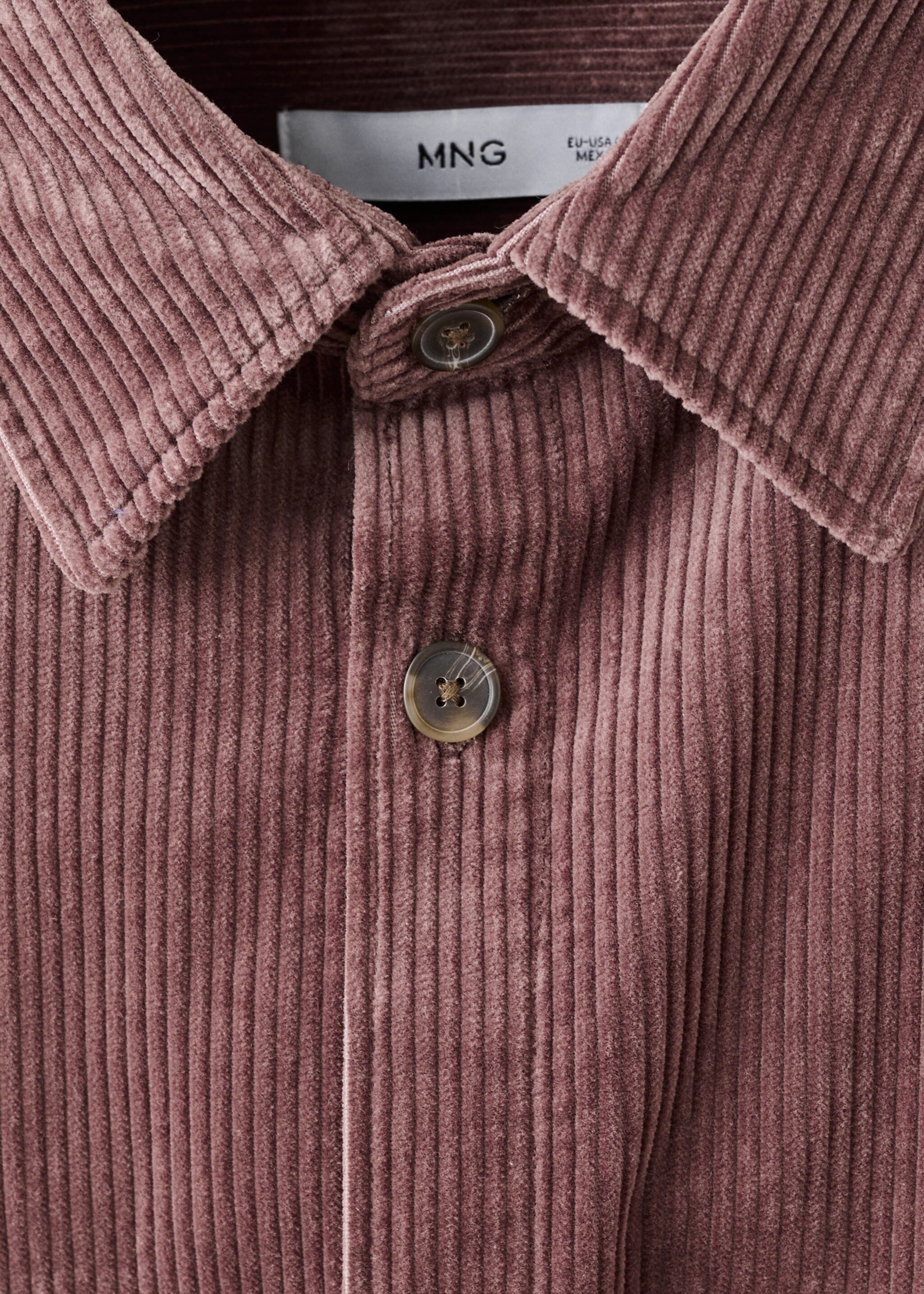 Corduroy overshirt with pockets - Details of the article 8, Burgundy. Ref: 27071198-00.