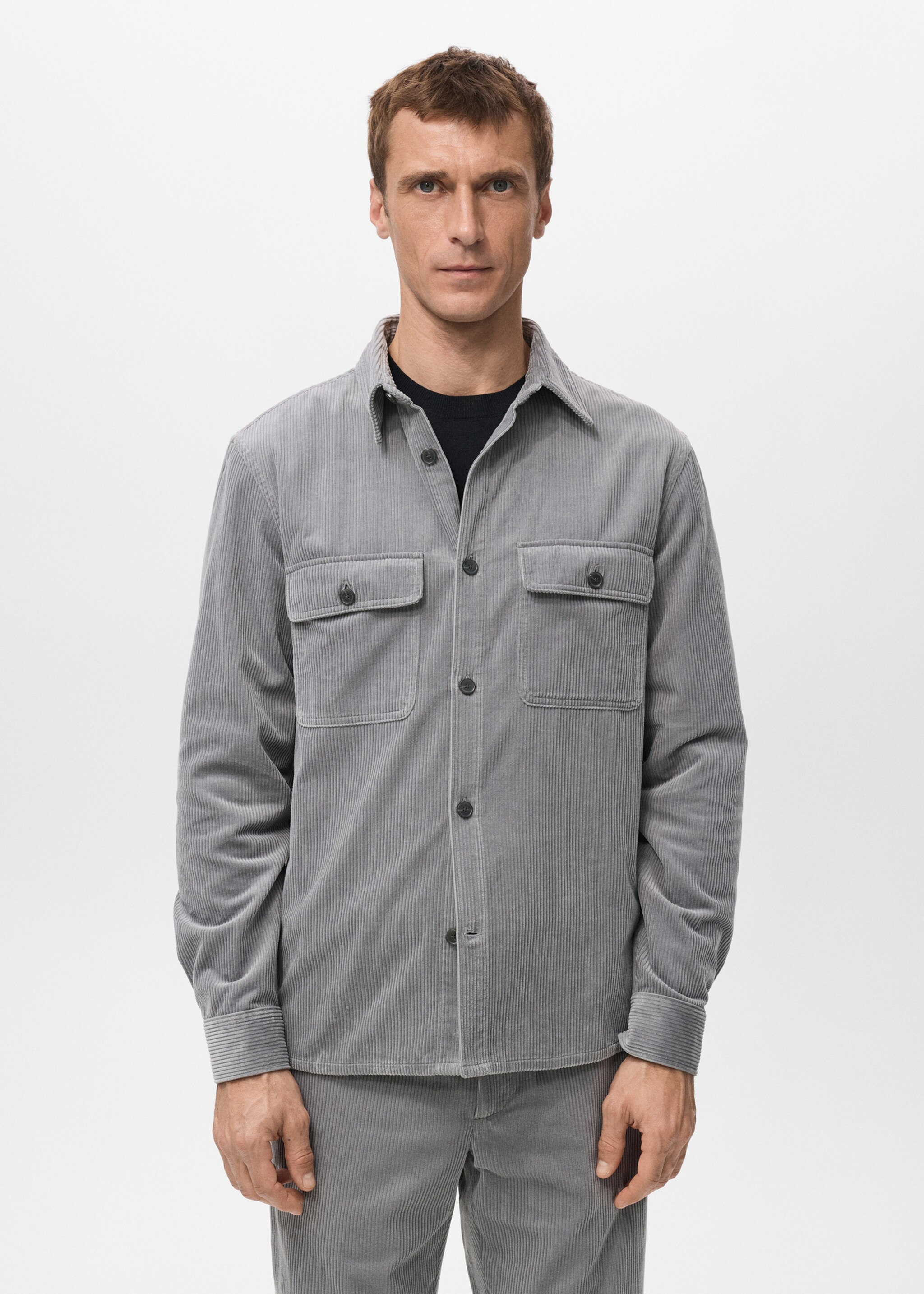 Corduroy overshirt with pockets - Medium plane, Light Heather Grey. Ref: 27071198-00.