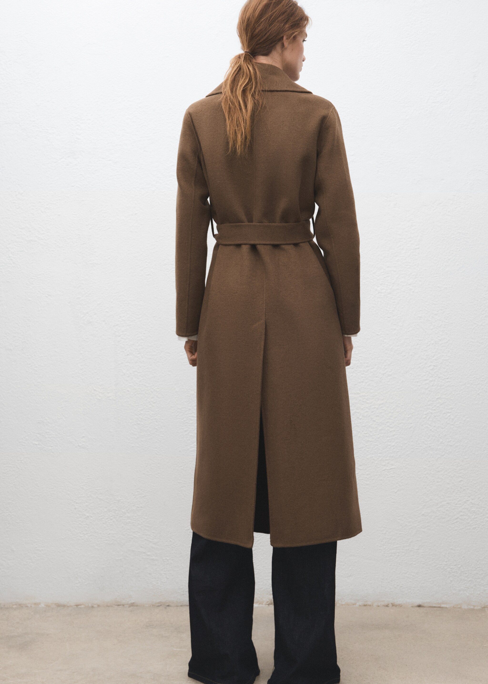Handmade wool coat with belt - Reverse of the article, Medium Brown. Ref: 27071216-00.