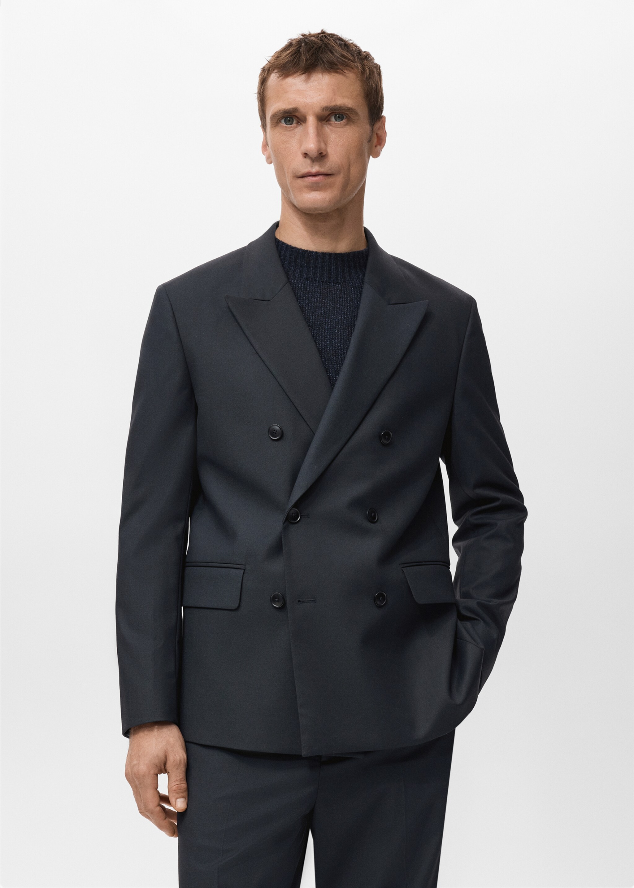 Veste de costume Boston slim fit croisée - Plan moyen, Bleu marine. Ref: 27071219-00.