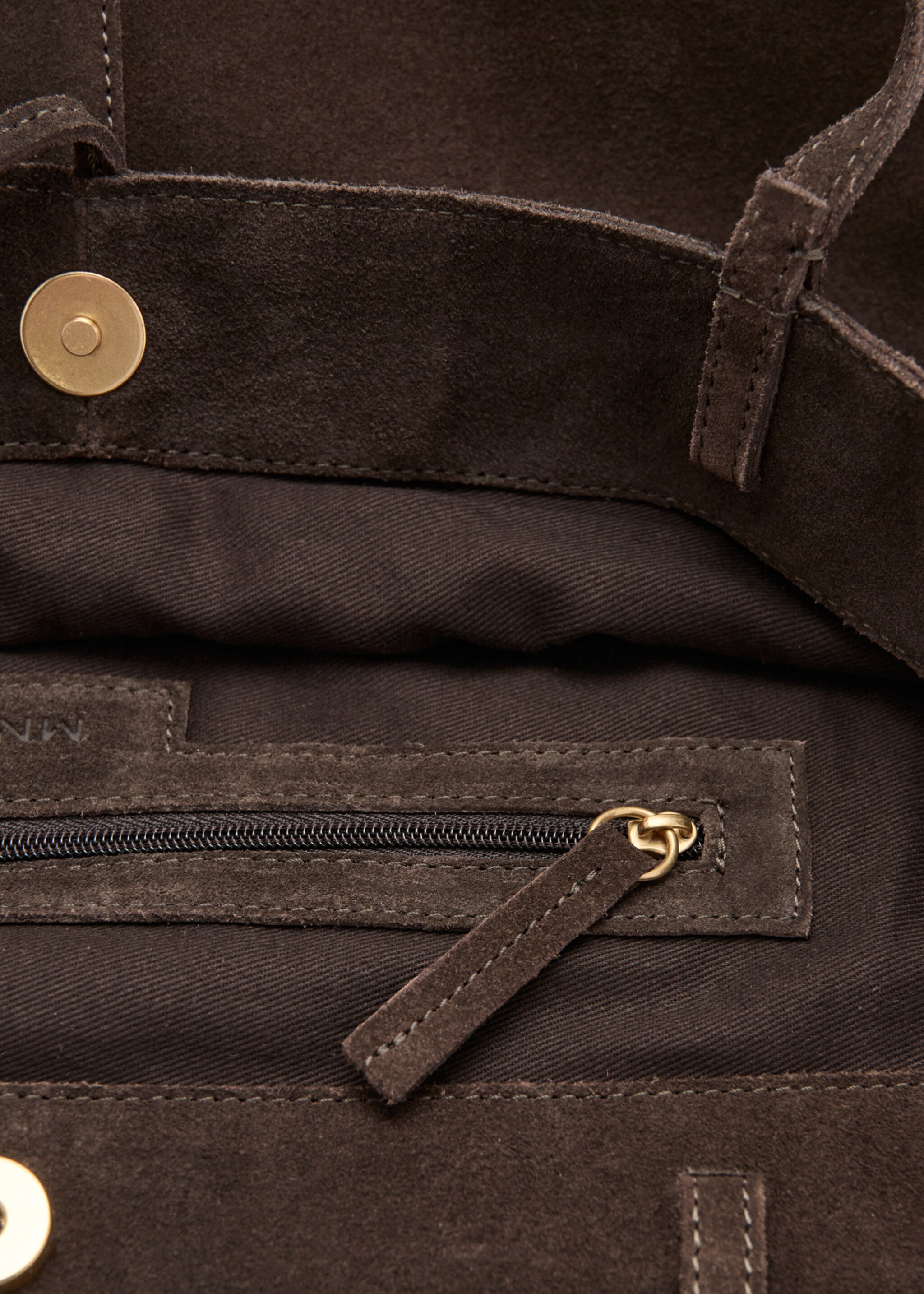Suede leather shopper bag - Details of the article 2, Chocolate. Ref: 27071224-00.