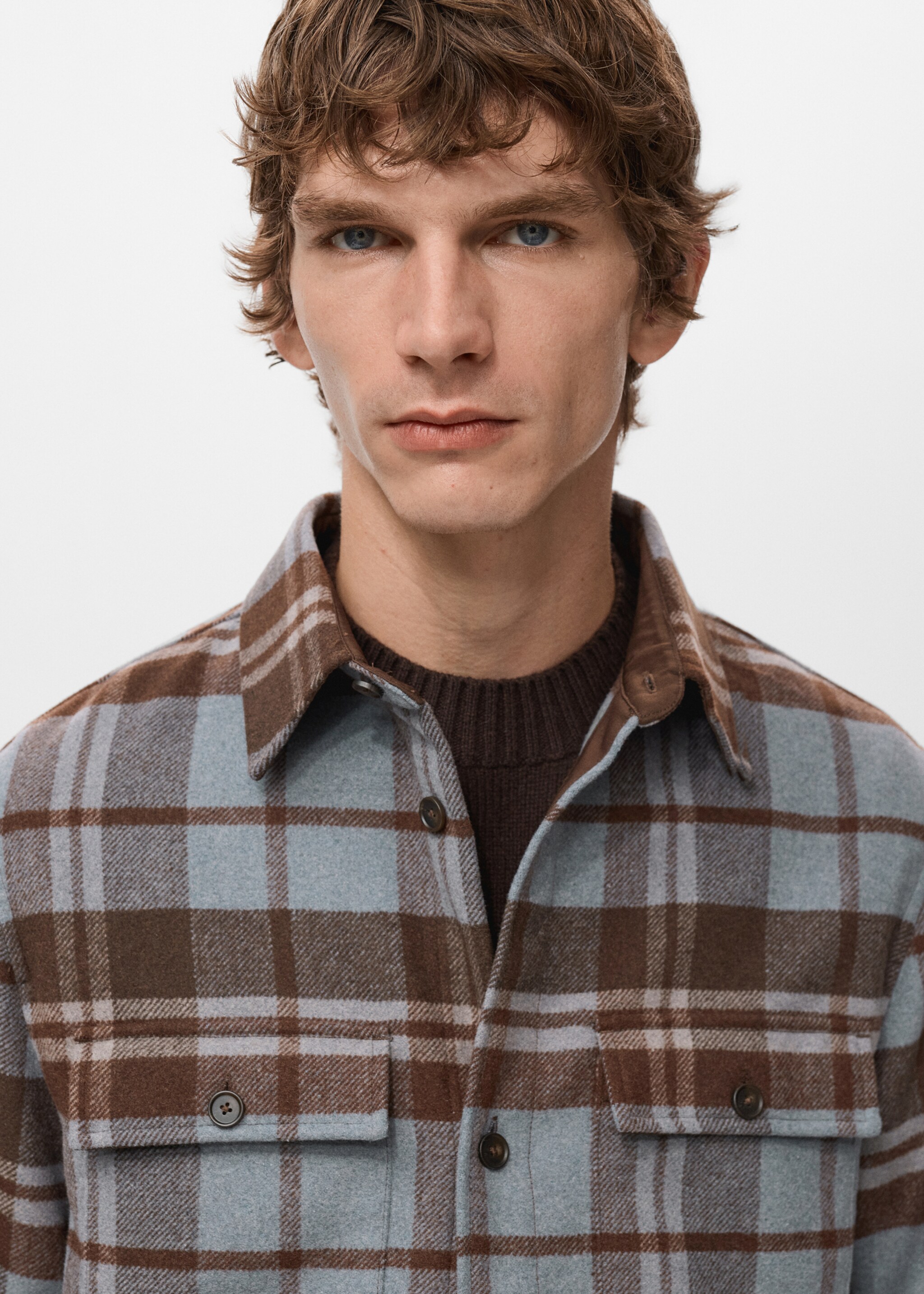 Surchemise carreaux poches - Détail de l'article 1, Bleu de Prusse. Ref: 27071225-00.