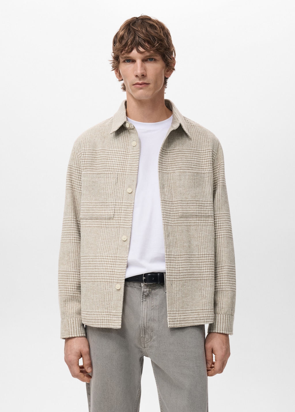 Check wool-blend overshirt