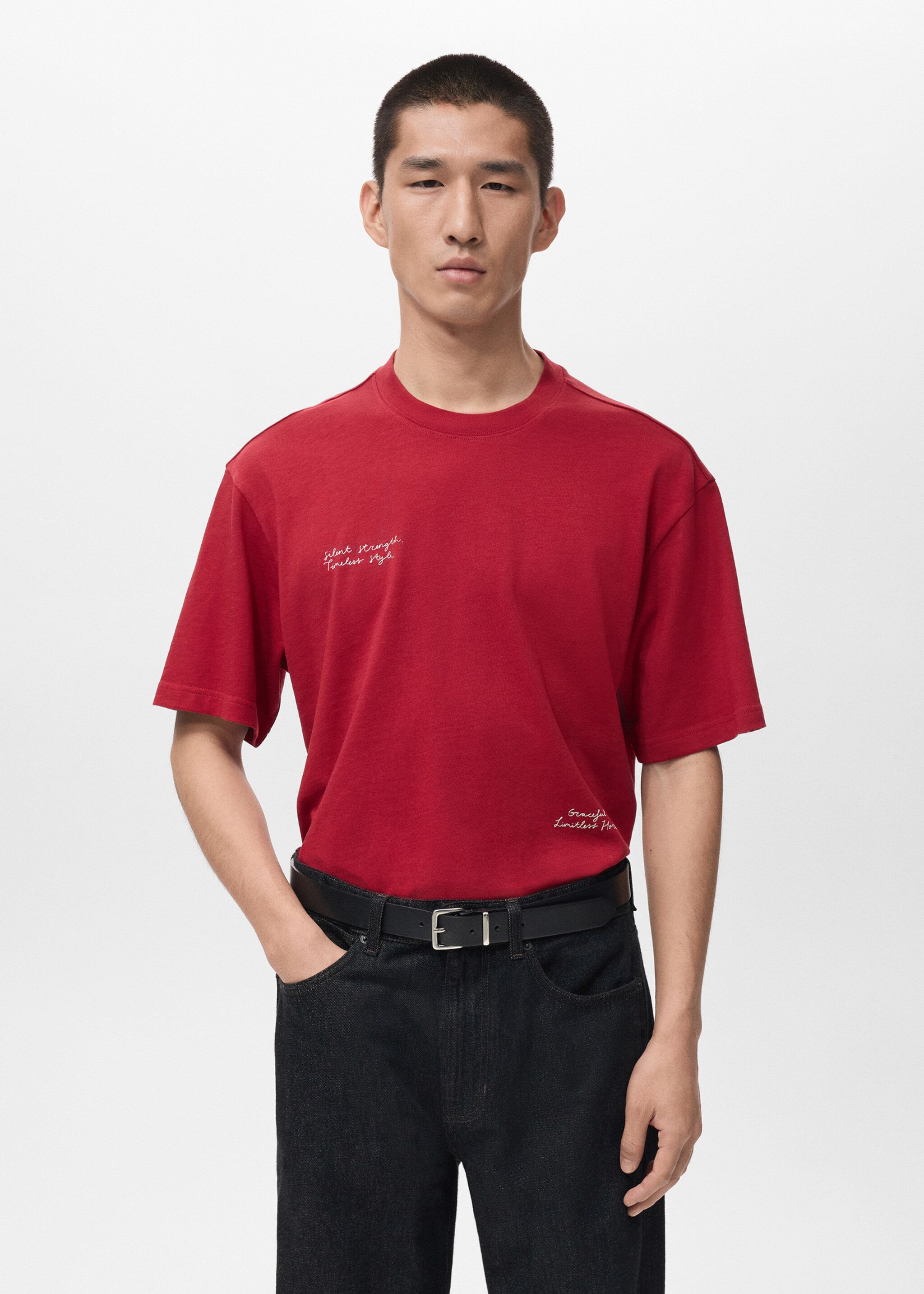 Text cotton T-shirt - Medium plane, Red. Ref: 27071238-00.