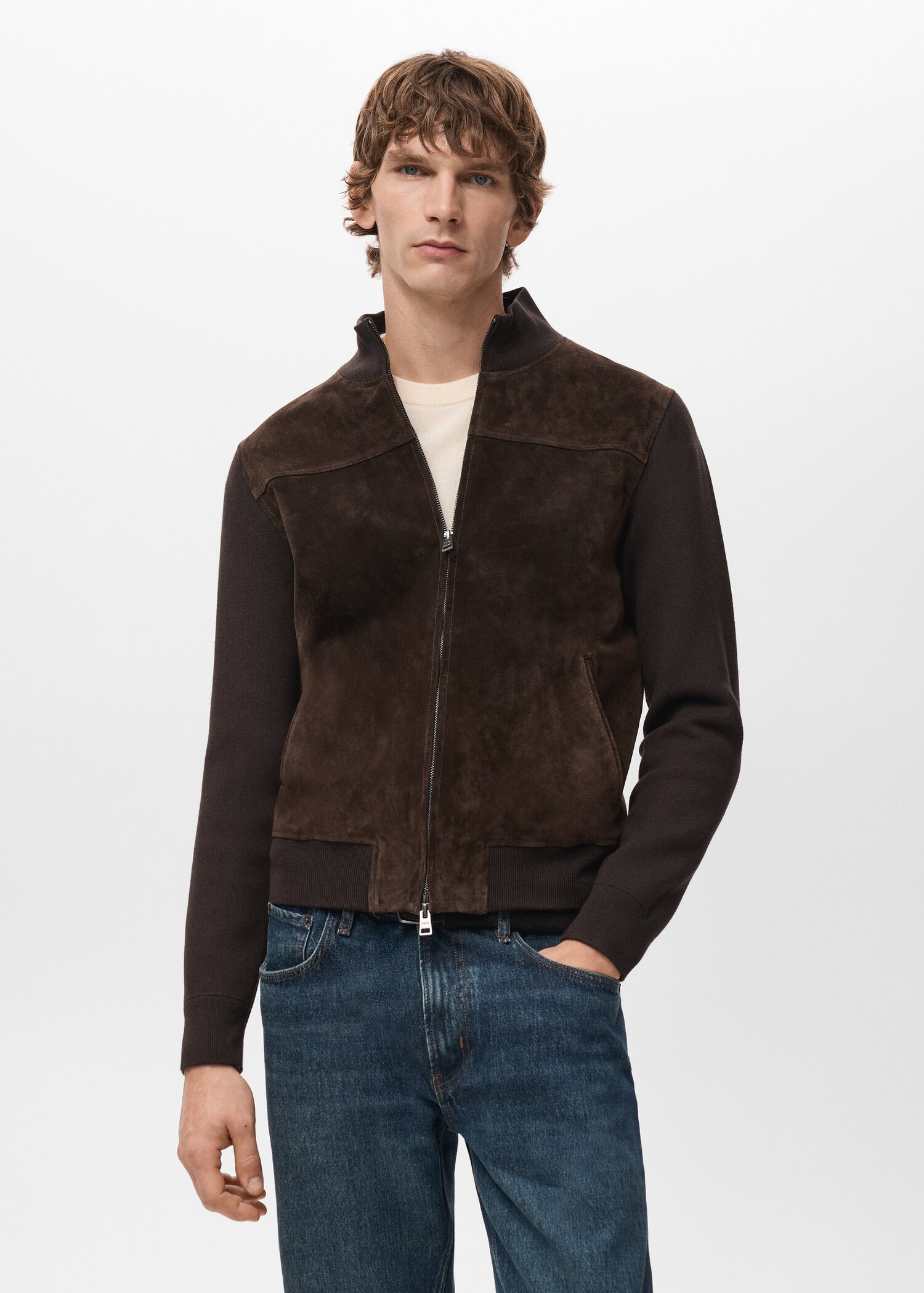 Combined Suede Leather Jacket - Medium plane
