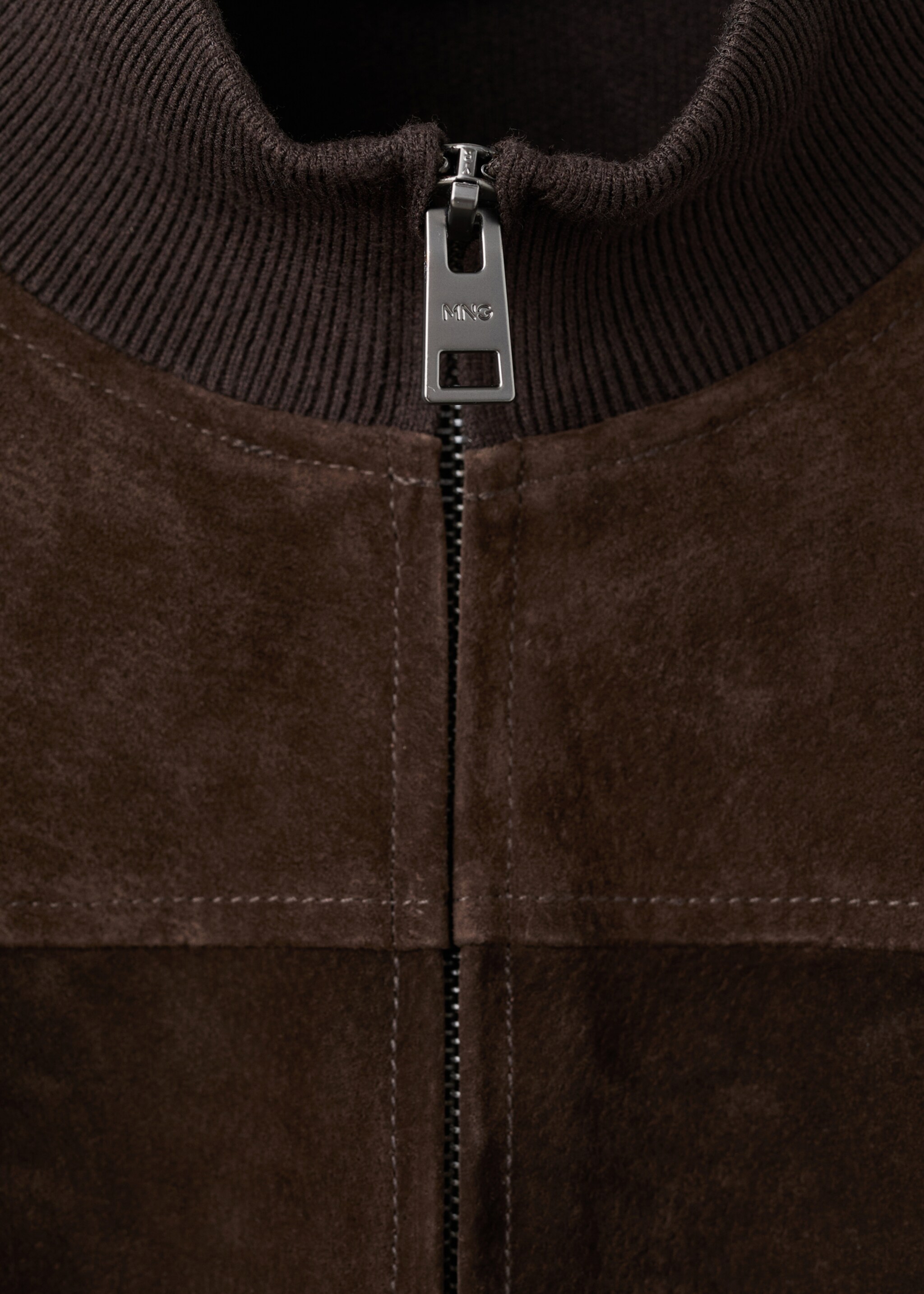 Combined Suede Leather Jacket - Details of the article 8, Chocolate. Ref: 27071242-00.