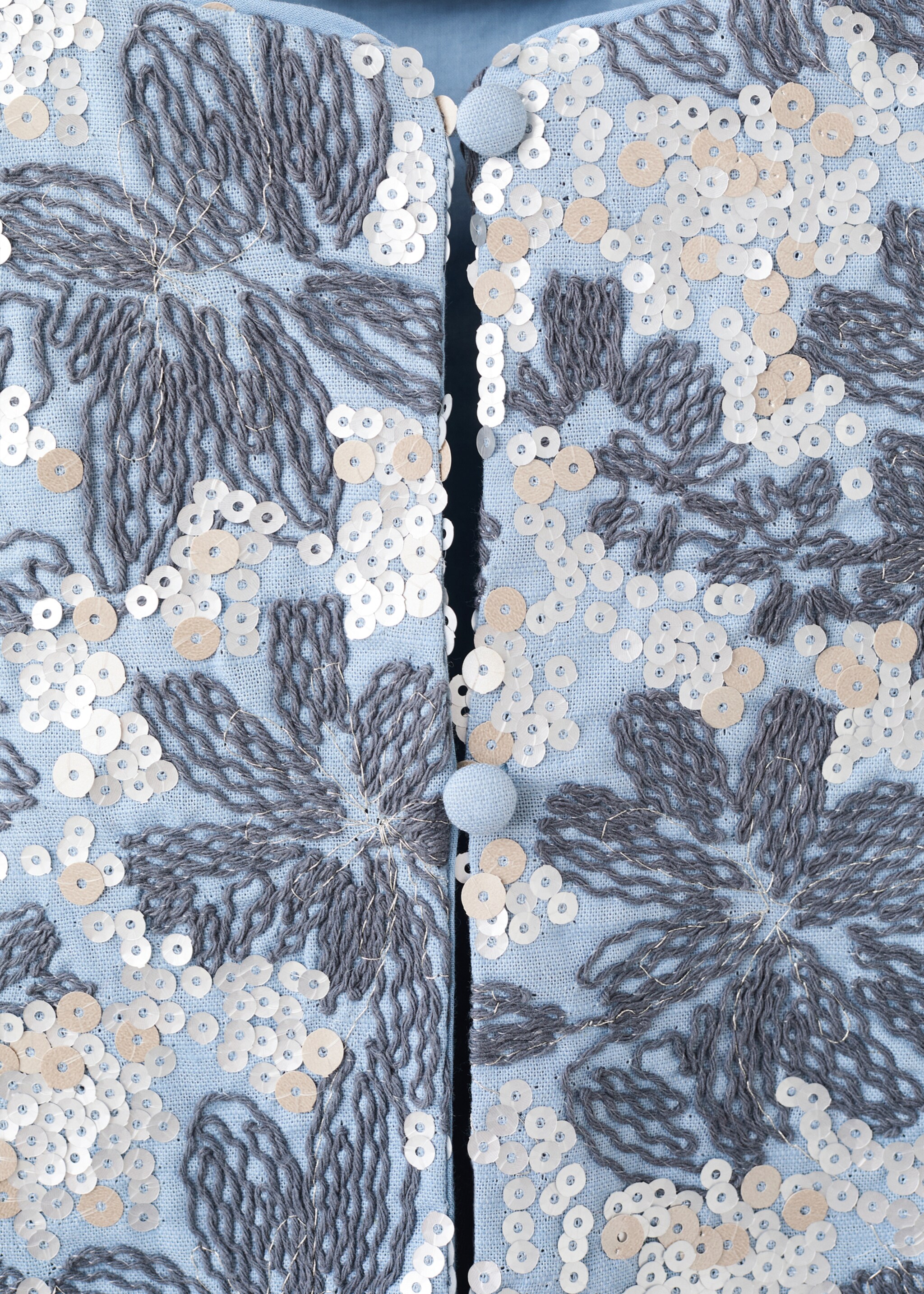 Sequin embroidered gilet - Details of the article 8, Blue. Ref: 27071246-00.