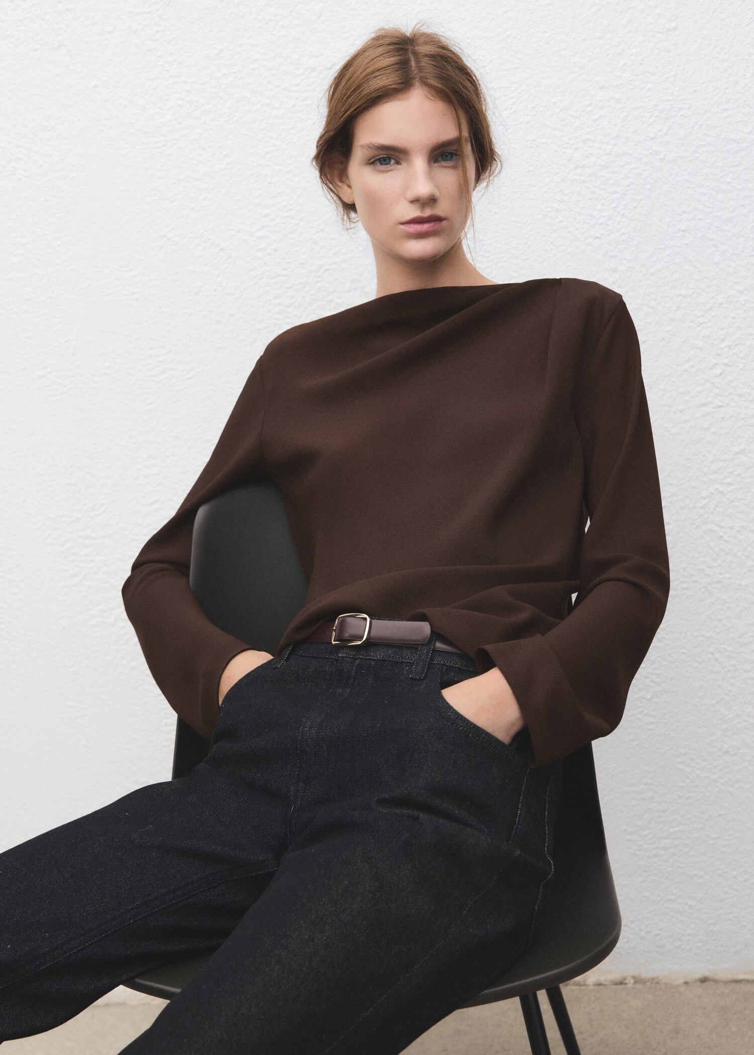 Draped boat-neck blouse - Medium plane