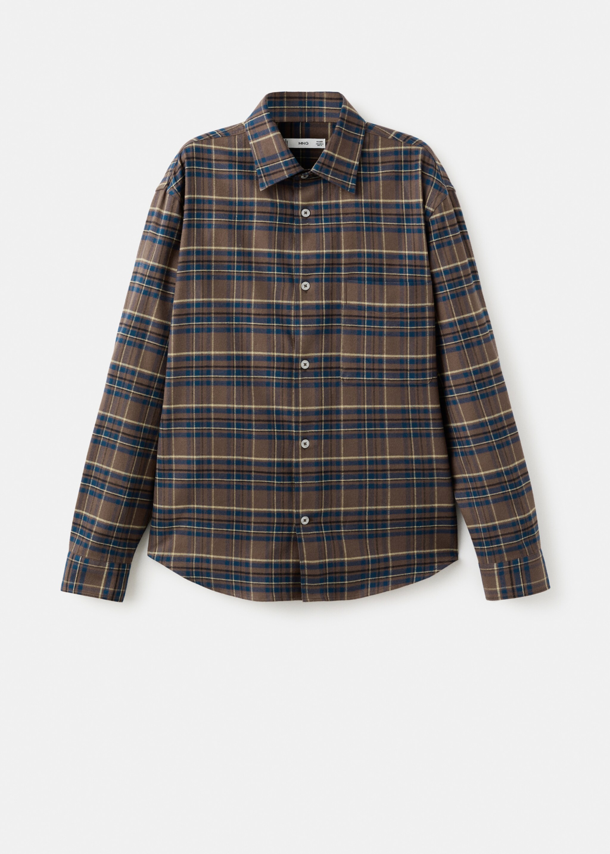 100% cotton flannel checkered shirt - Article without model, Tobacco Brown. Ref: 27071254-00.
