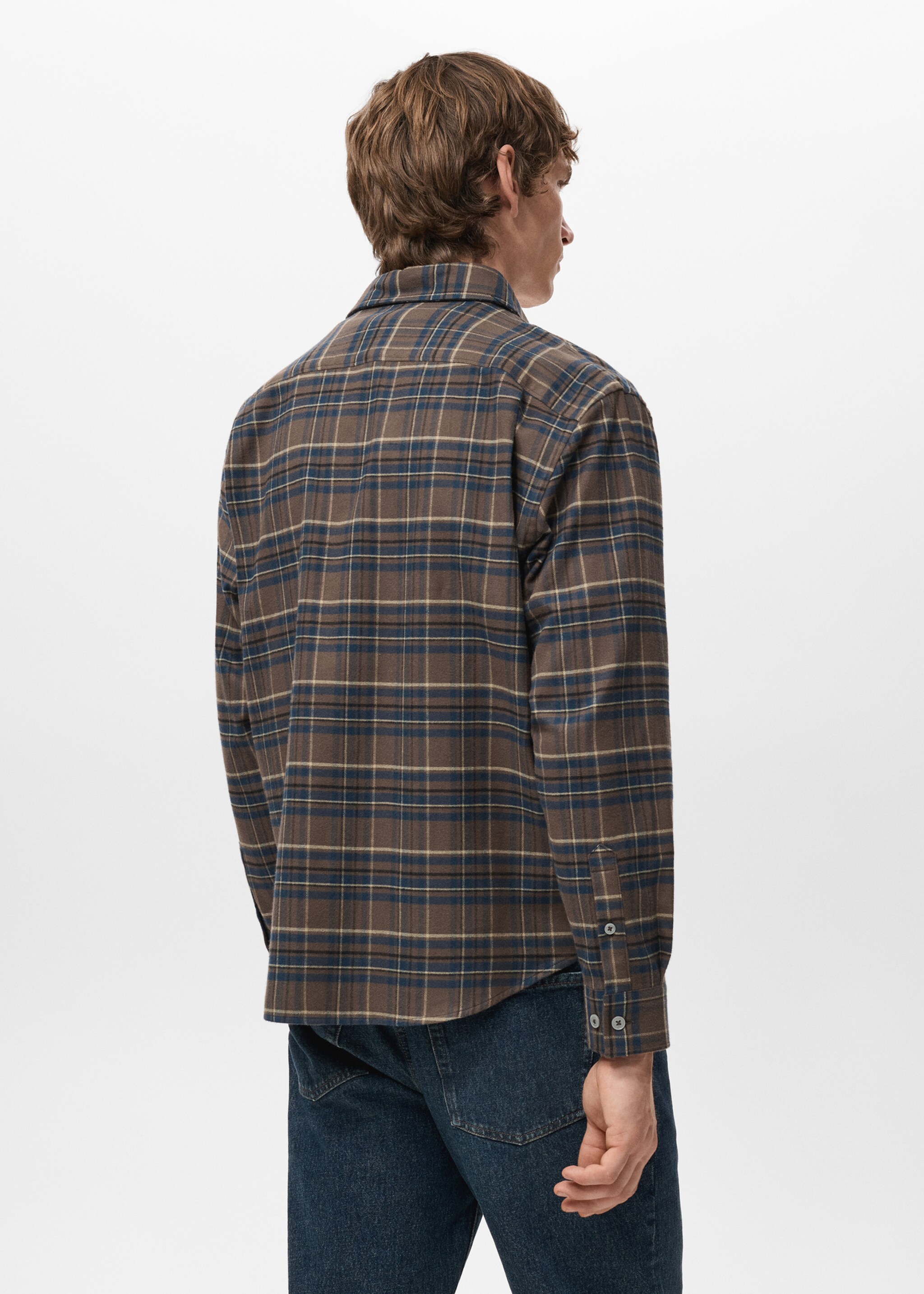 100% cotton flannel checkered shirt - Details of the article 1, Tobacco Brown. Ref: 27071254-00.