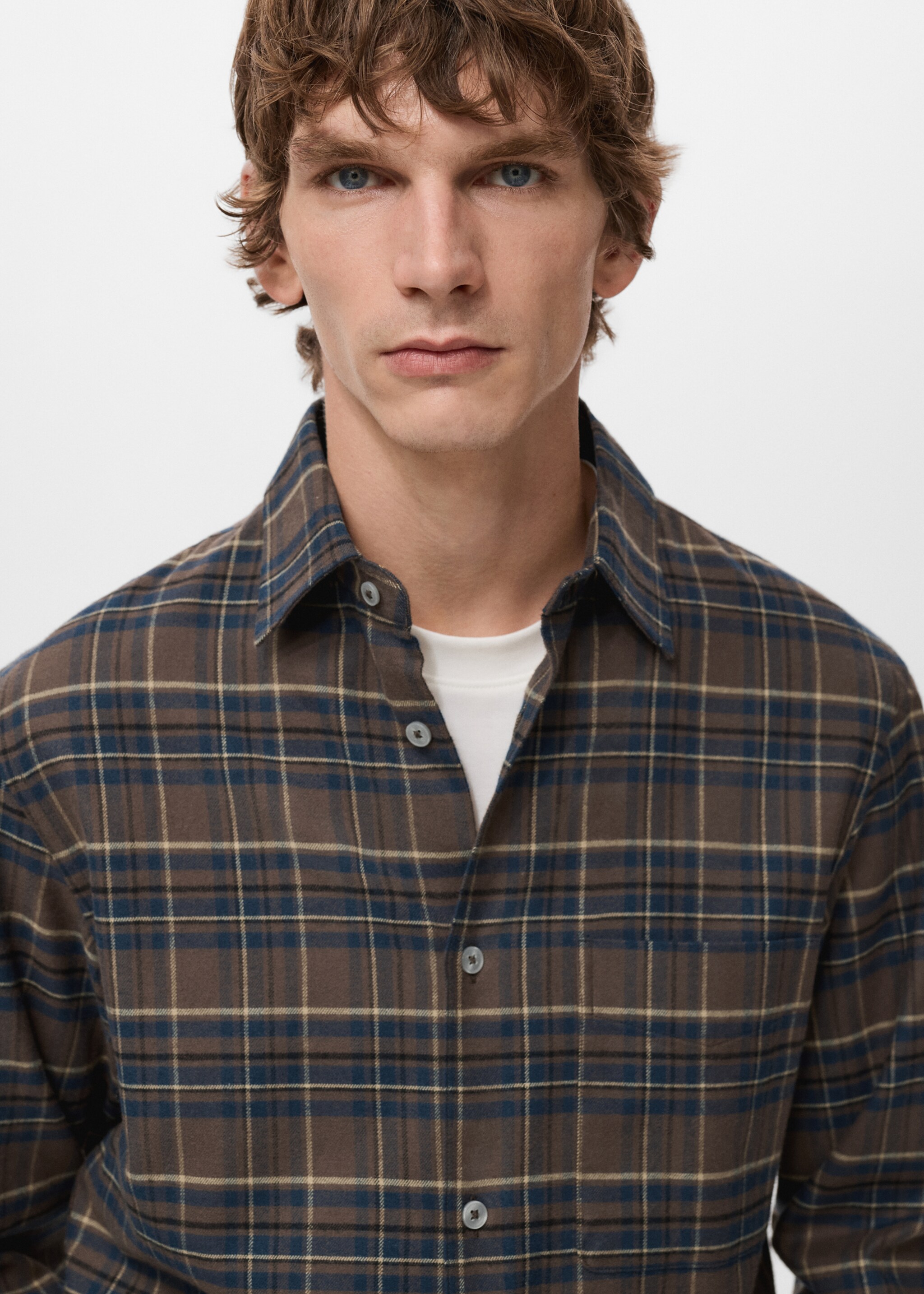 100% cotton flannel checkered shirt - Reverse of the article, Tobacco Brown. Ref: 27071254-00.