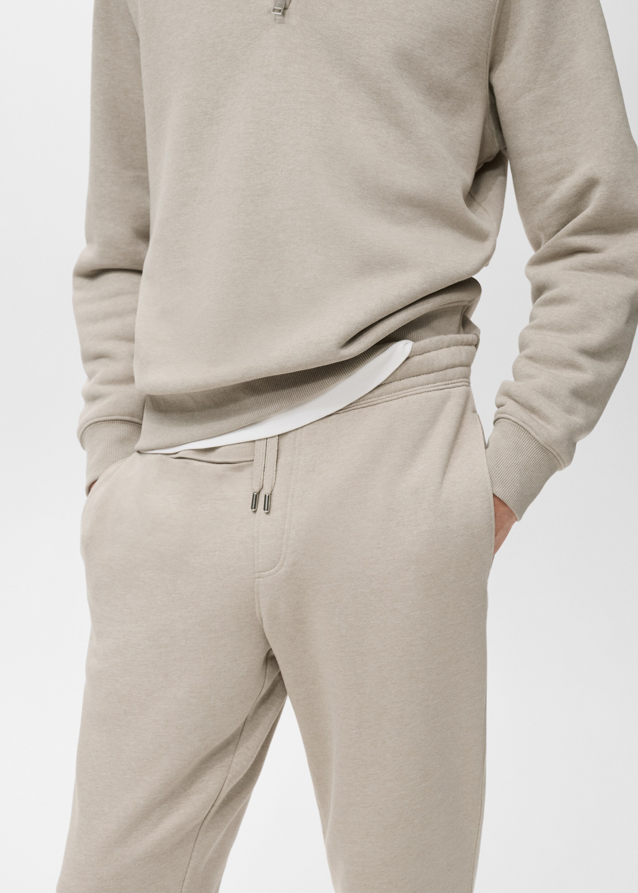 Cotton joggers with elastic waist - Details of the article 1, Sand. Ref: 27071258-00.