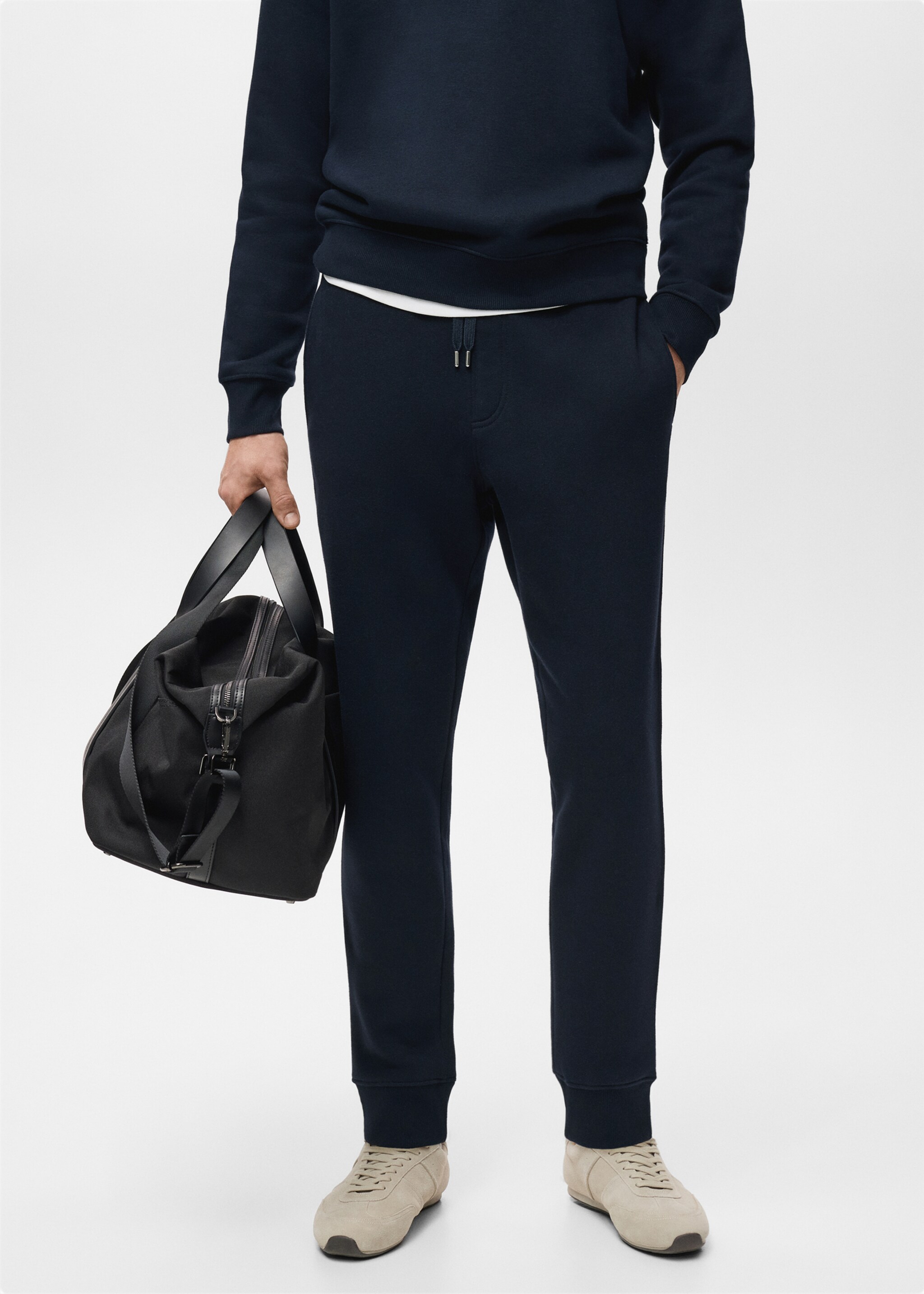 Cotton joggers with elastic waist - Medium plane, Navy. Ref: 27071258-00.