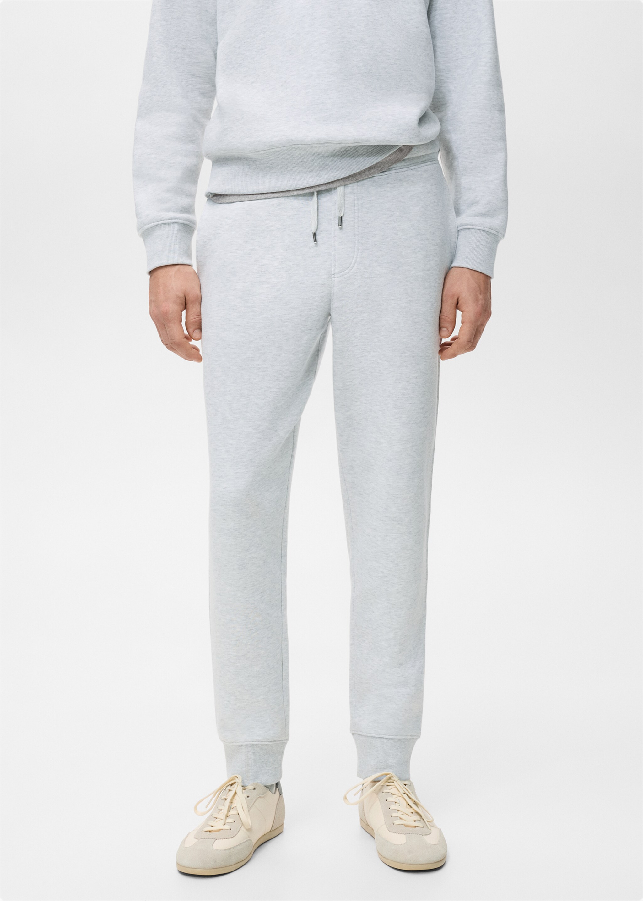 Cotton joggers with elastic waist - Medium plane, Light Heather Grey. Ref: 27071258-00.
