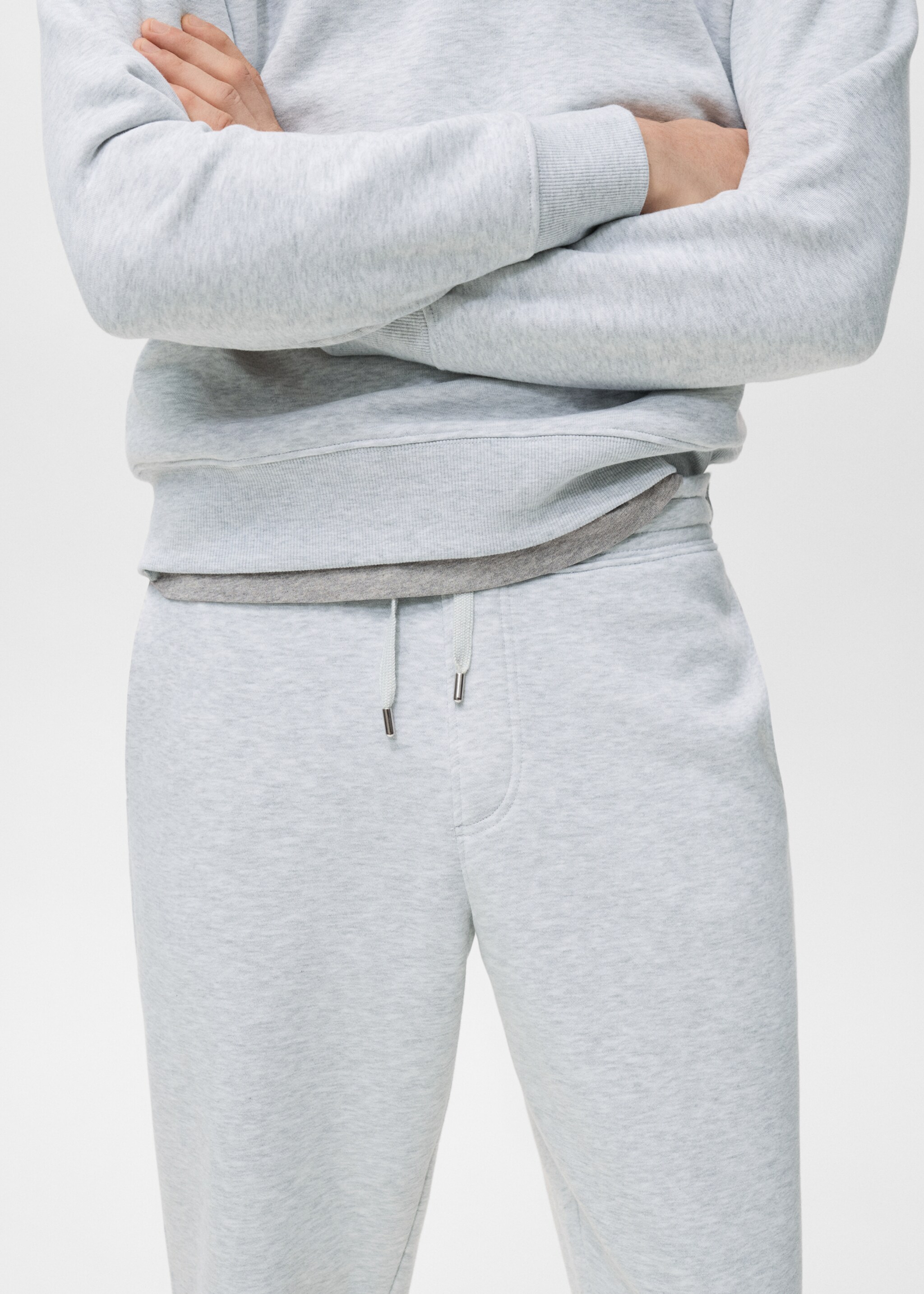 Cotton joggers with elastic waist - Details of the article 1, Light Heather Grey. Ref: 27071258-00.