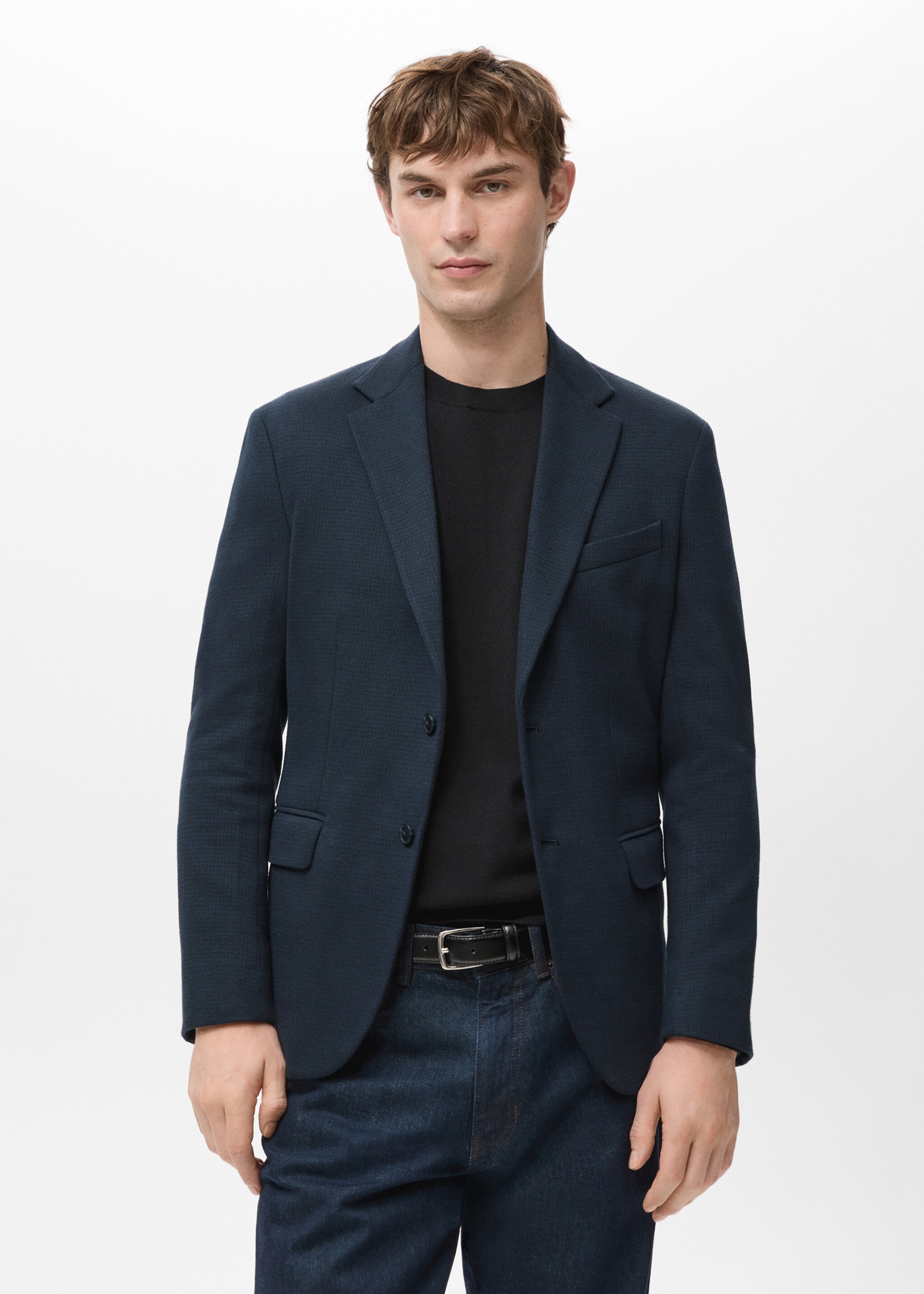 Slim fit microstructure blazer - Medium plane, Navy. Ref: 27071263-00.