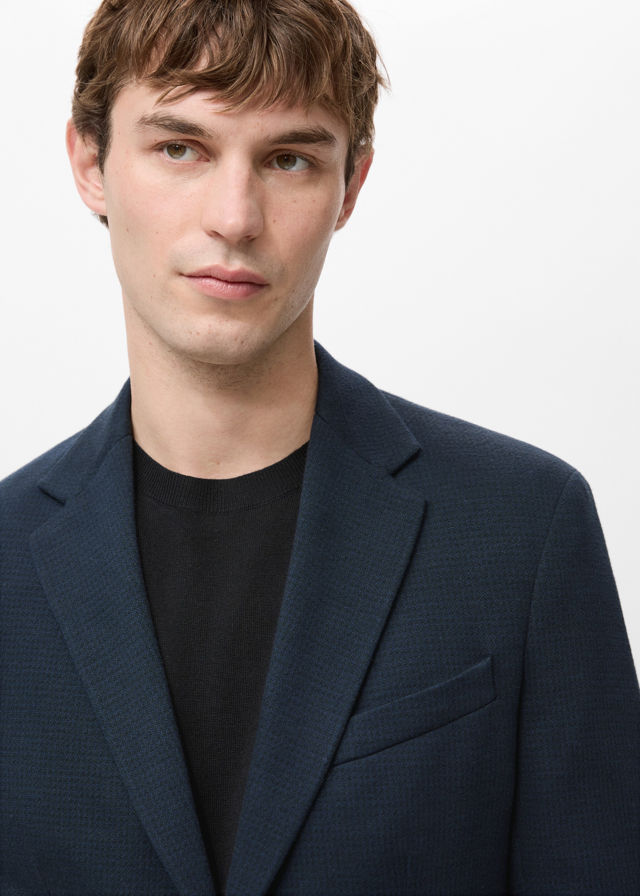 Slim fit microstructure blazer - Details of the article 1, Navy. Ref: 27071263-00.