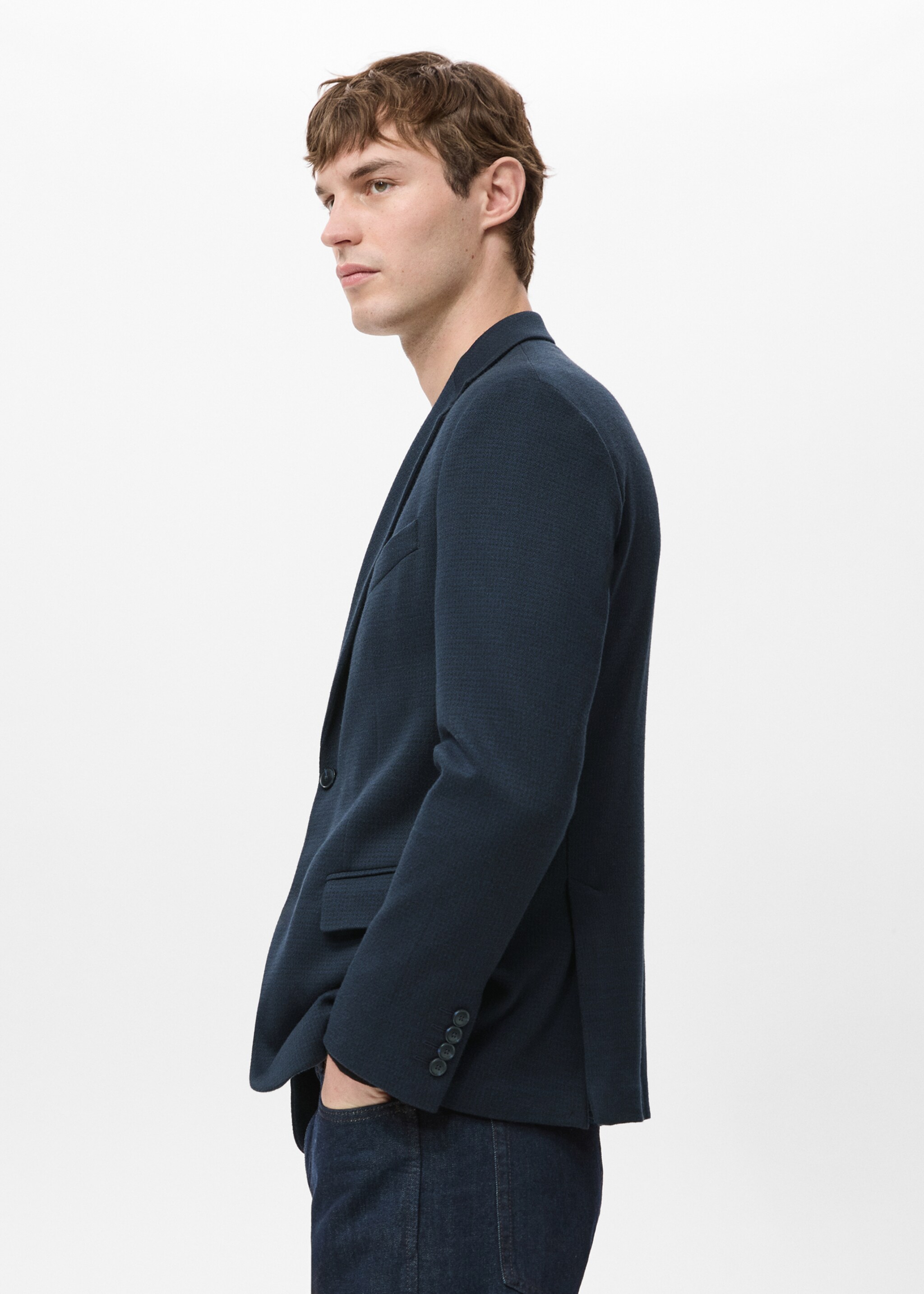 Slim fit microstructure blazer - Details of the article 2, Navy. Ref: 27071263-00.