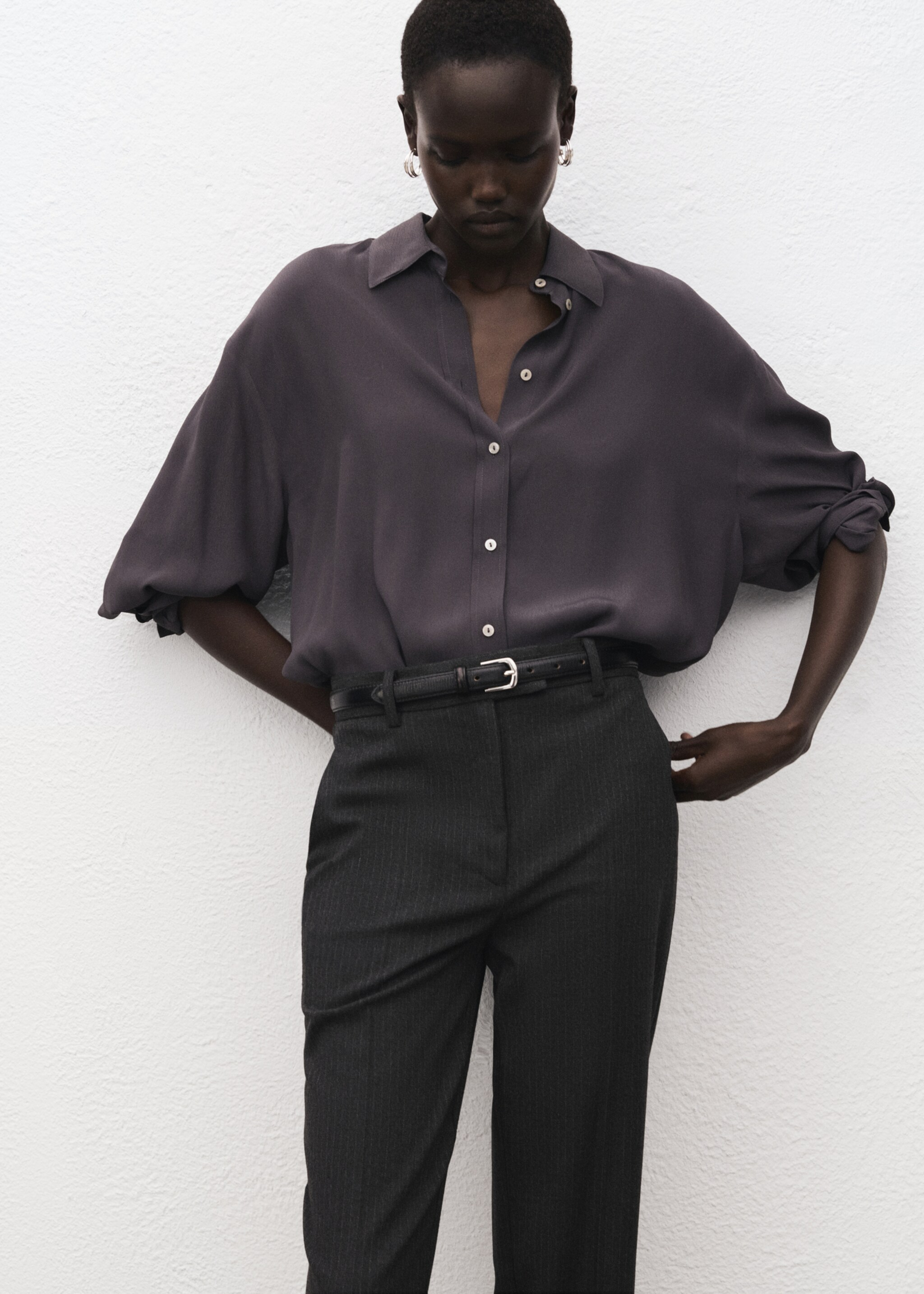 Slim cropped pinstripe trousers - Details of the article 1, Grey. Ref: 27071264-00.