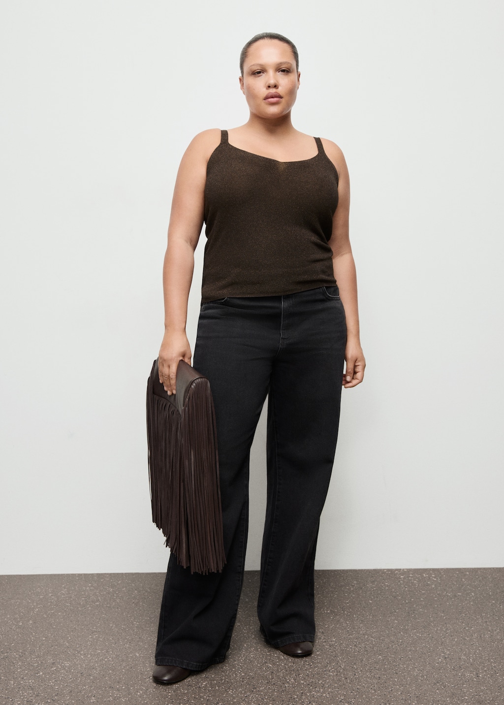 Mango Lurex knitted V-neck top