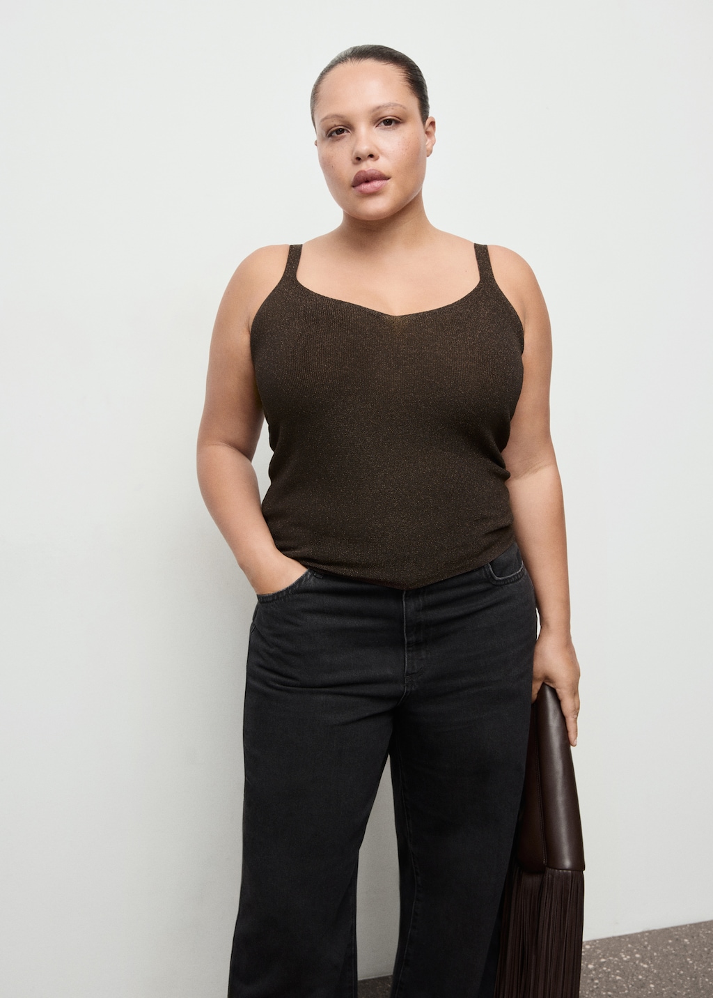 Lurex knitted V-neck top