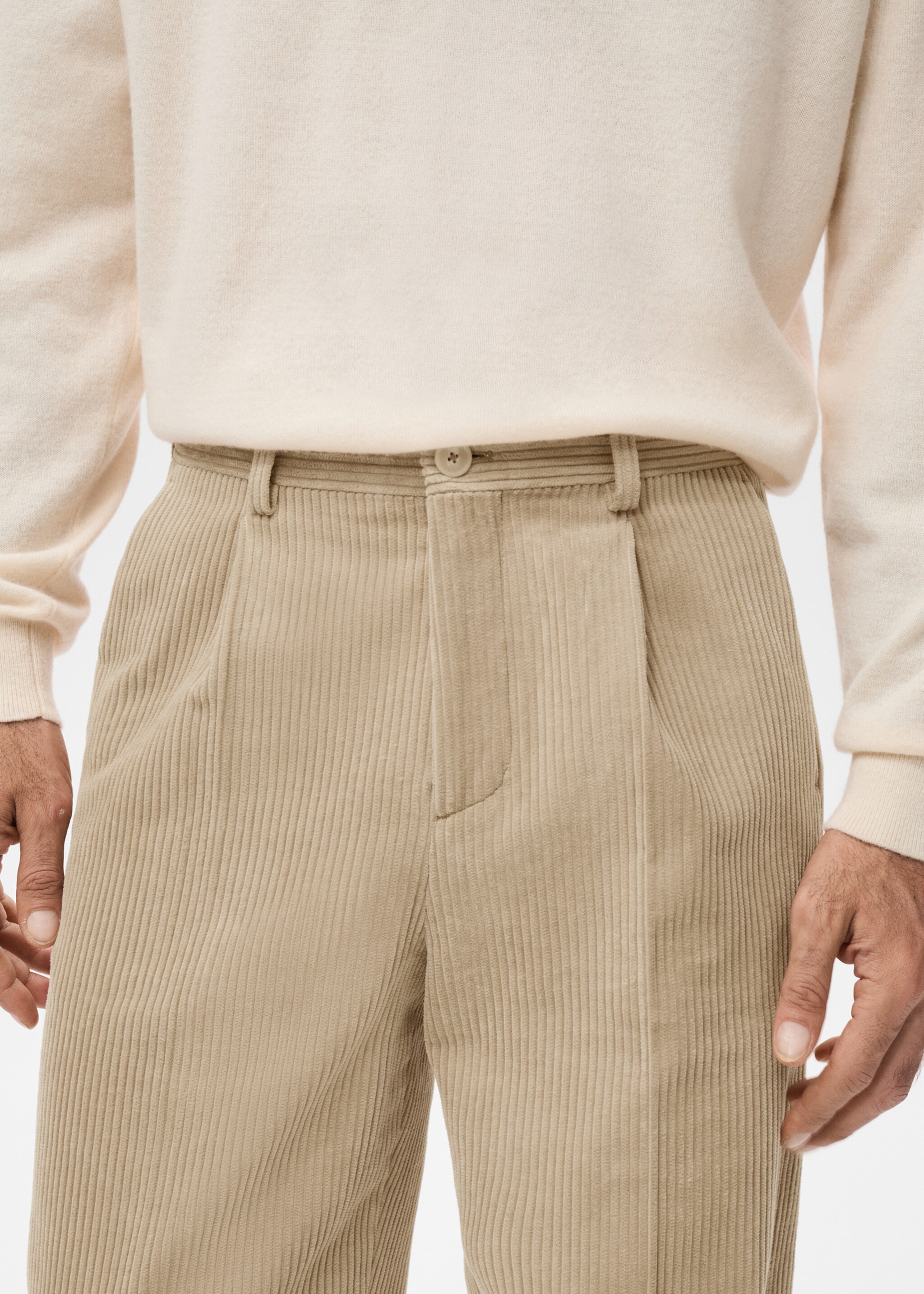 Corduroy regular-fit trousers - Details of the article 1, Beige. Ref: 27071269-00.