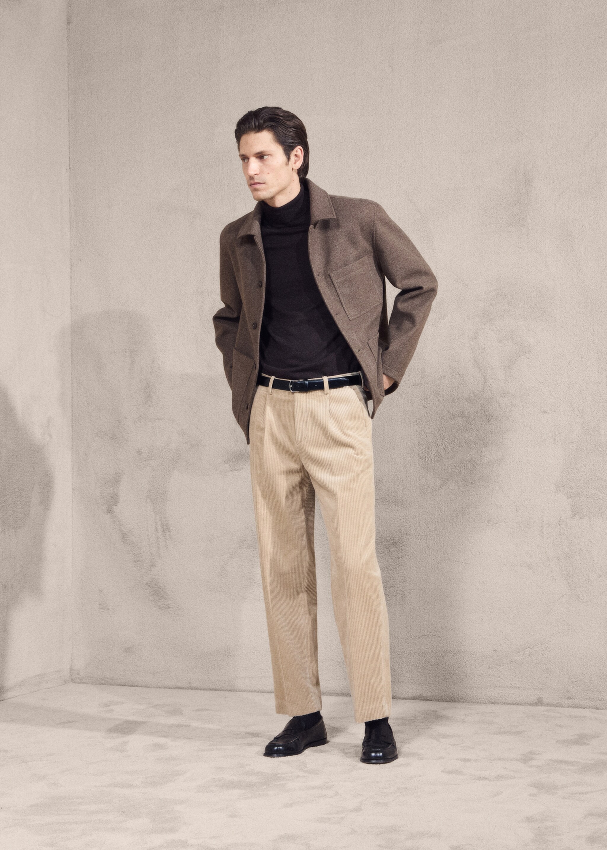 Corduroy regular-fit trousers - Details of the article 3, Beige. Ref: 27071269-00.