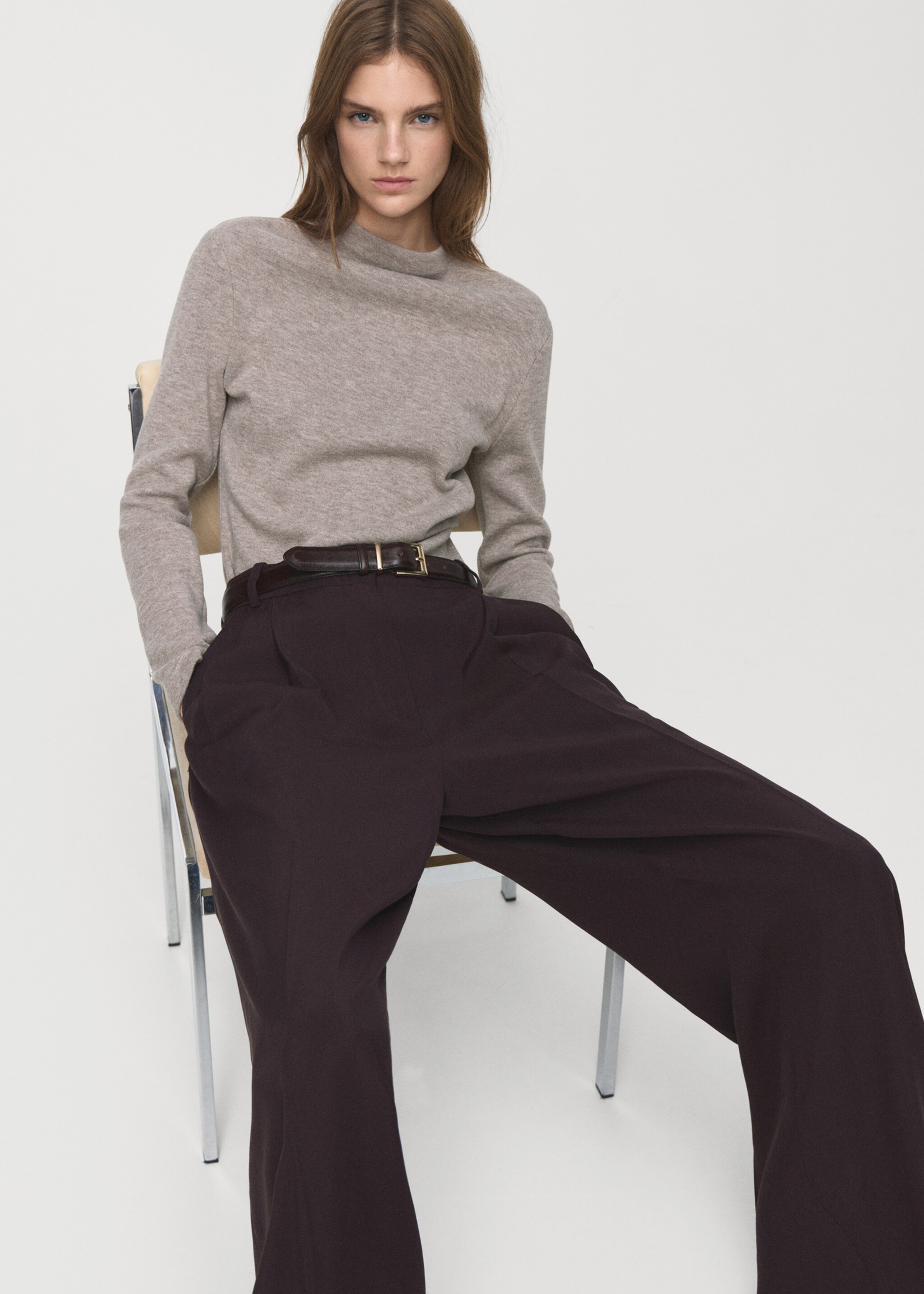 Sweat-shirt en maille fine col perkins - Détail de l'article 2, Marron moyen. Ref: 27071274-00.