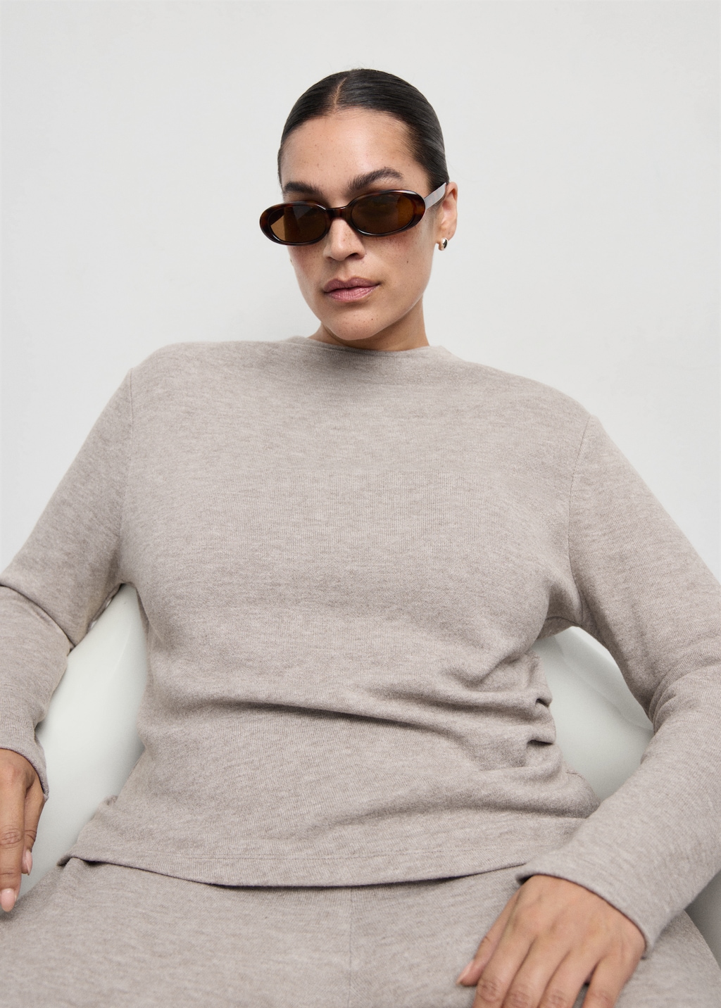 Fine-knit perkins-neck sweatshirt