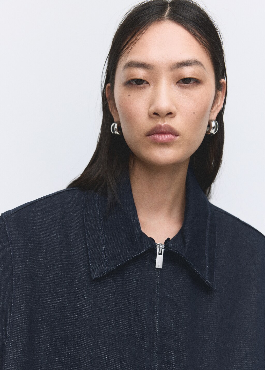 Mango Denim jacket with fur collar