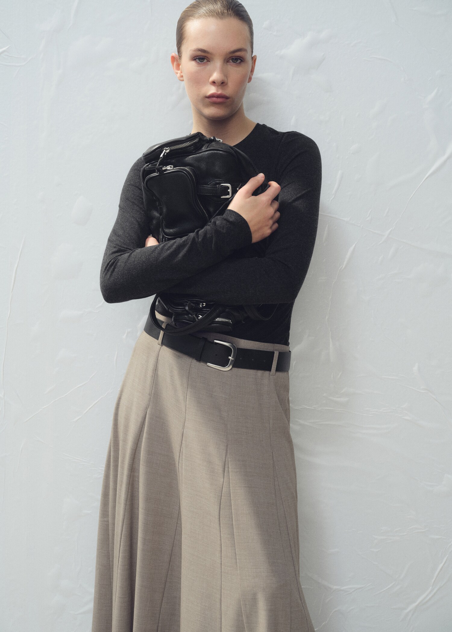 A-line skirt with godets and belt - Medium plane