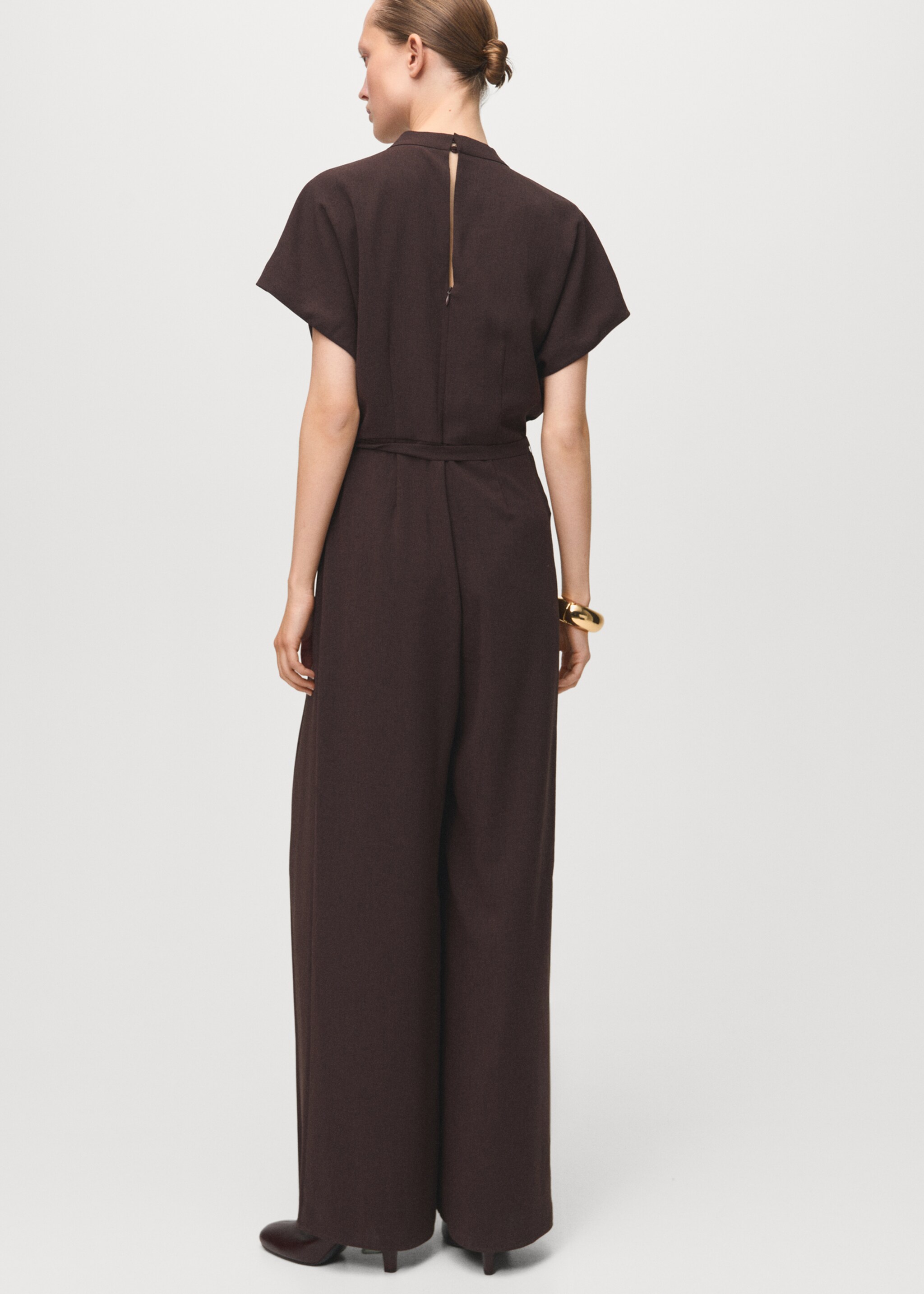 Pleated jumpsuit with belt - Reverse of the article, Brown. Ref: 27071281-00.