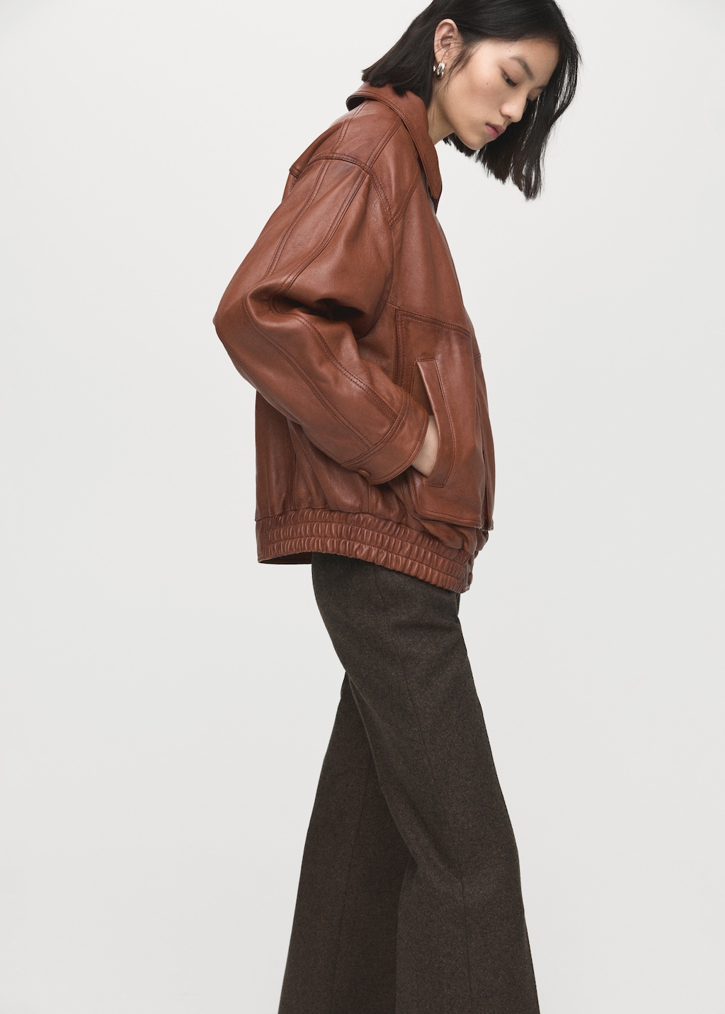 Oversized leather jacket - Women | MANGO USA