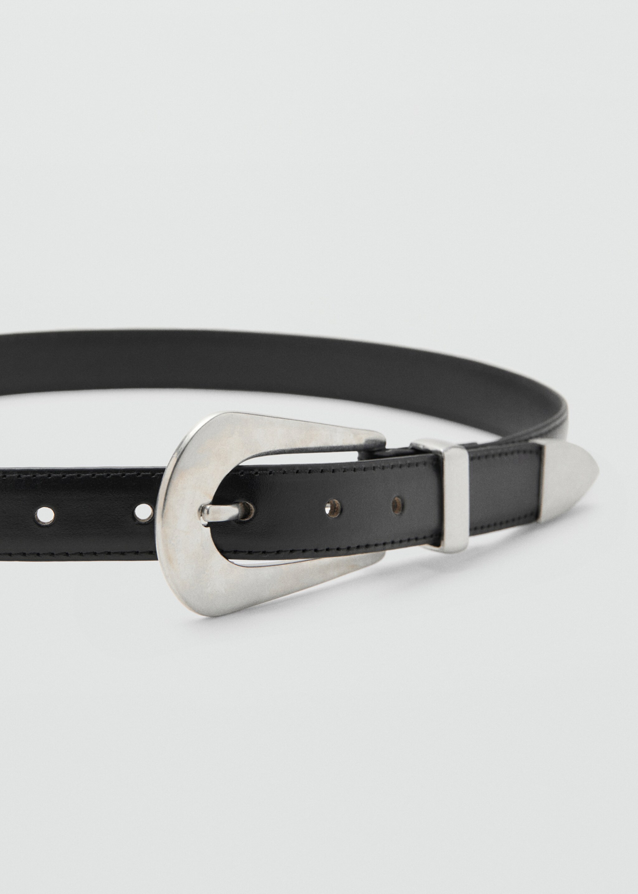 Leather belt with oval buckle - Details of the article 1, Black. Ref: 27071290-00.