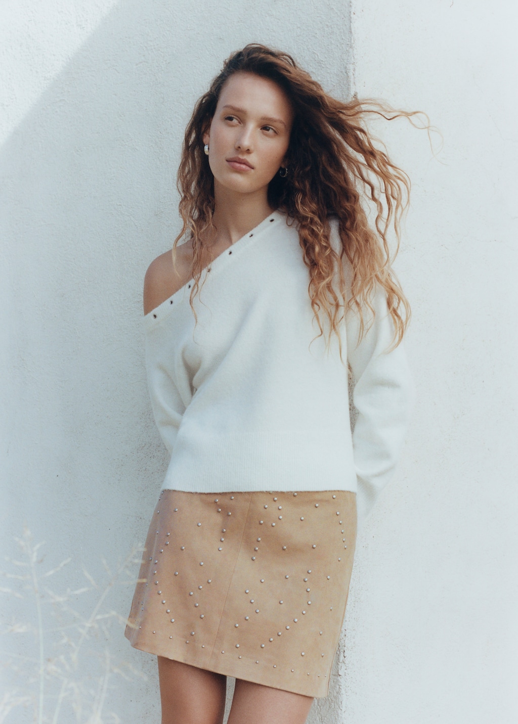 Studded suede short skirt