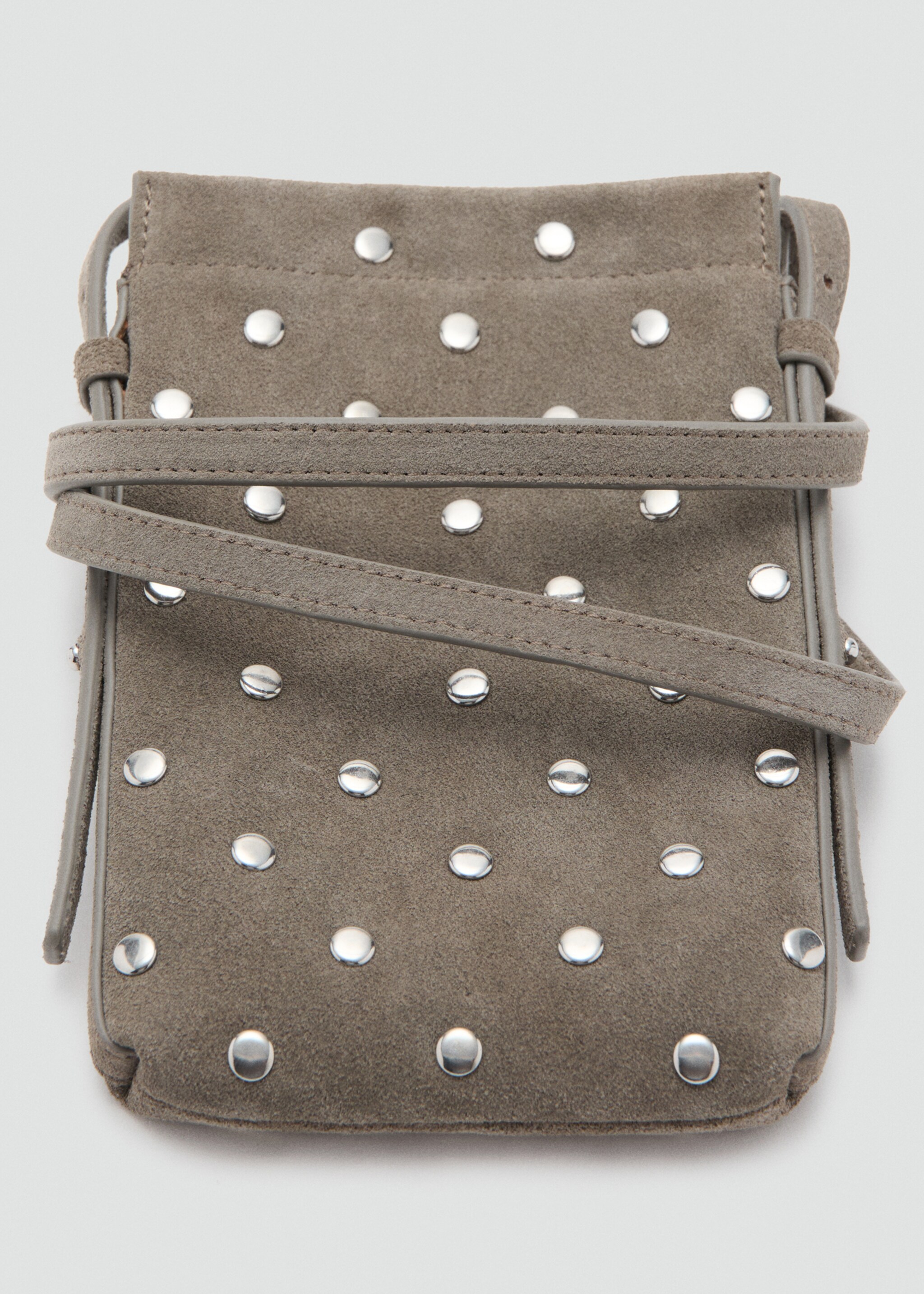 Suede studded mobile case - Details of the article 1, Light/Pastel Brown. Ref: 27071299-00.