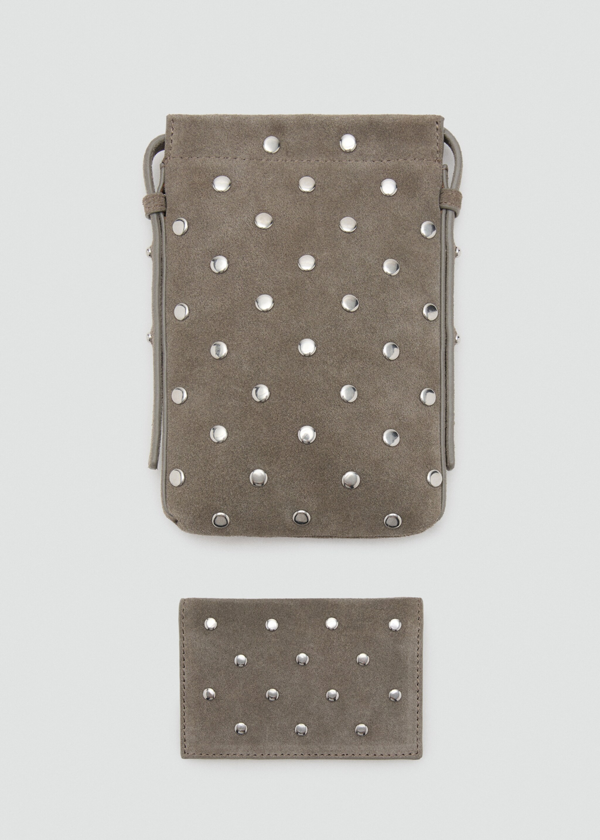 Suede studded mobile case - Details of the article 2, Light/Pastel Brown. Ref: 27071299-00.