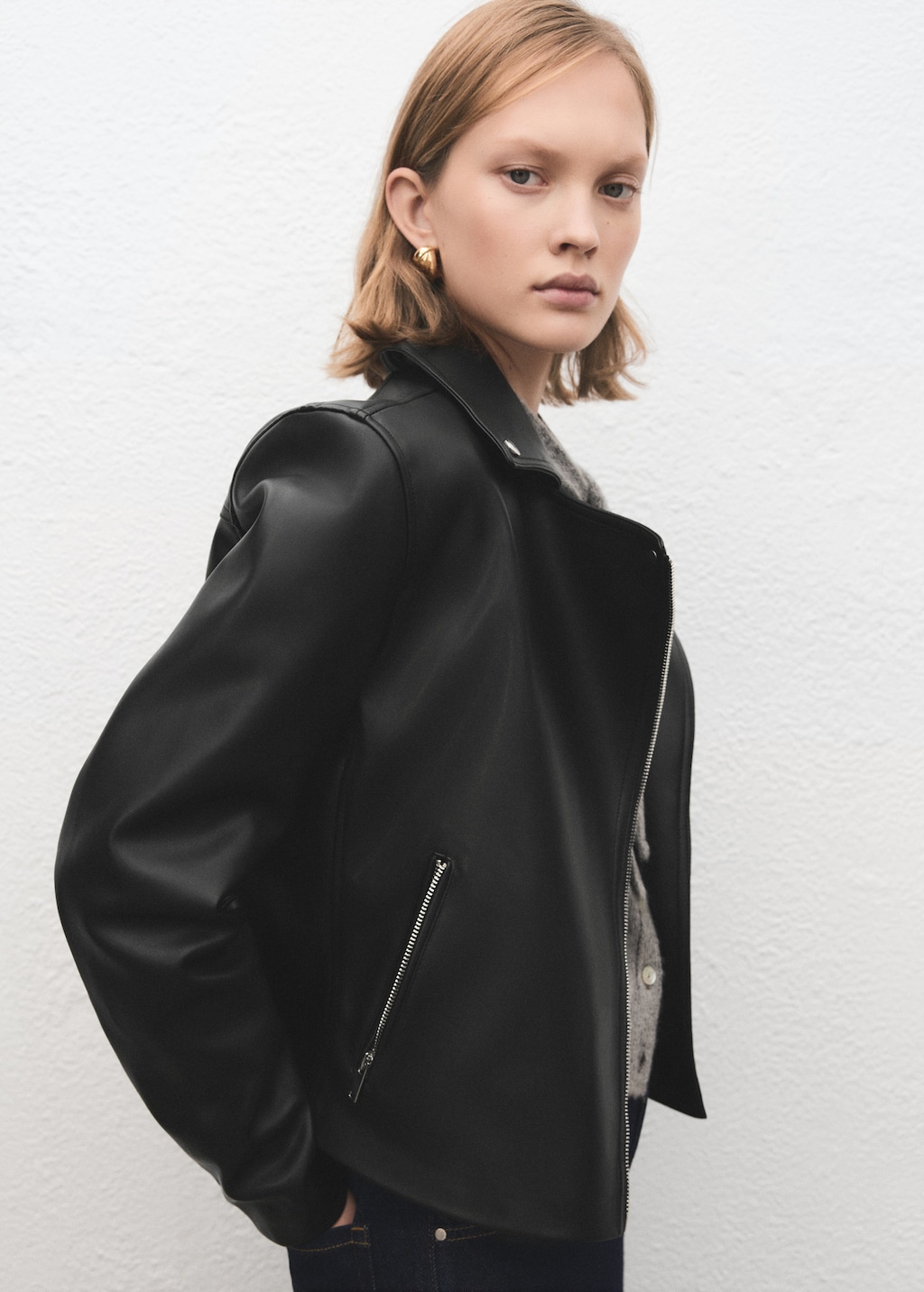 Faux-leather biker jacket
