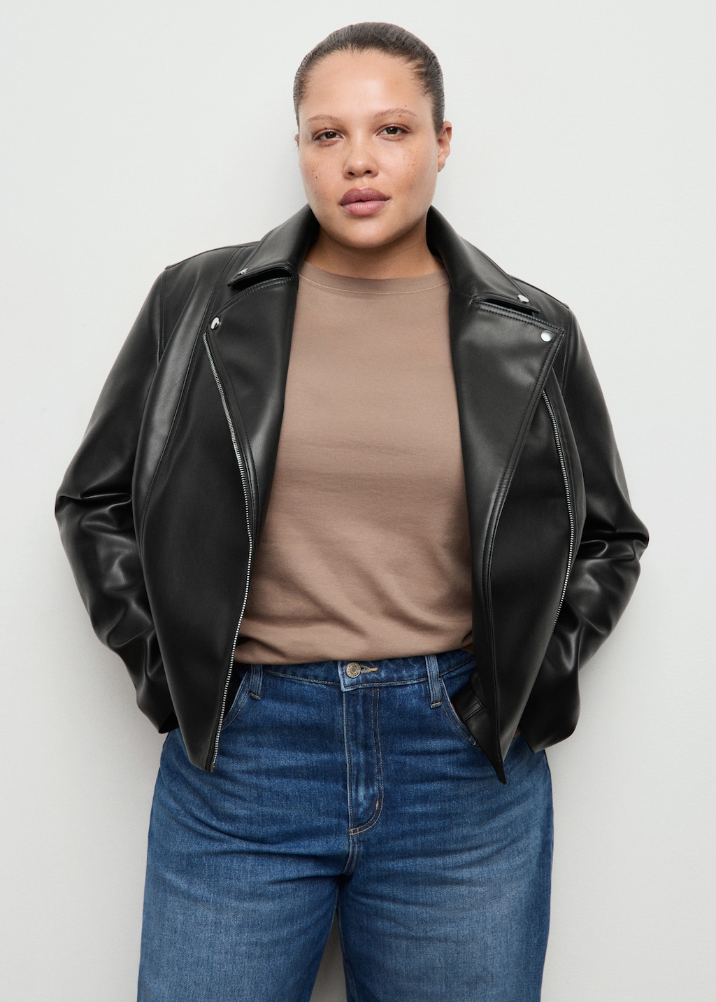 Faux-leather biker jacket