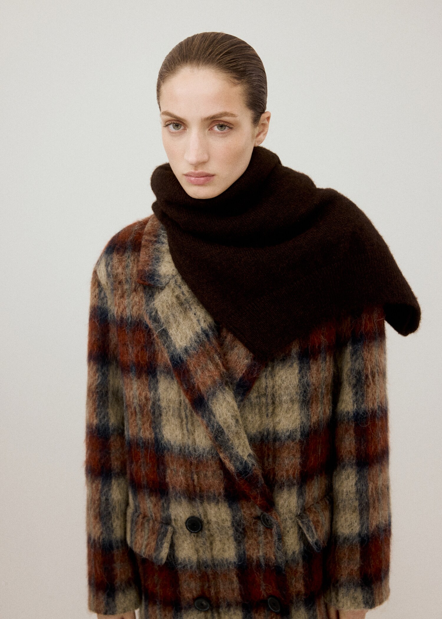 羊毛混纺格子大衣 - null